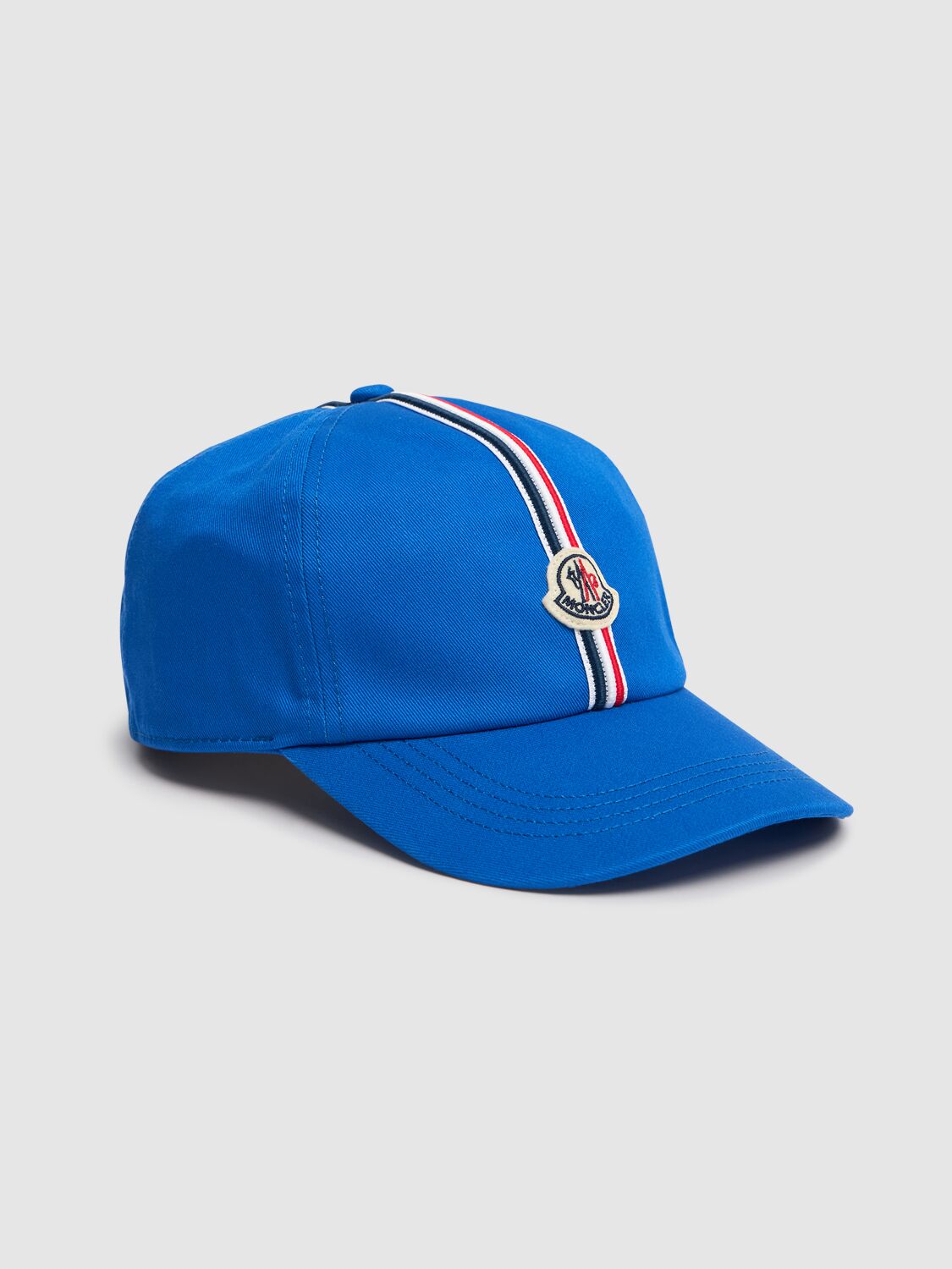 Shop Moncler Tricolour Trimmed Cotton Baseball Cap In Electric Blue