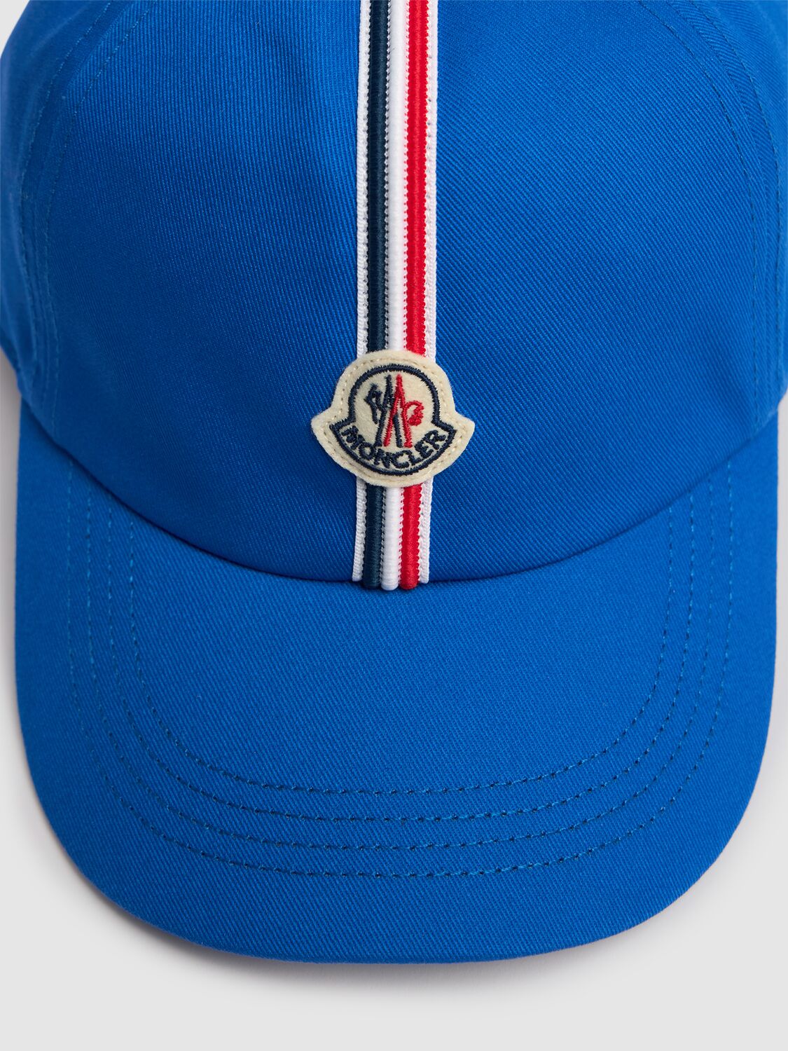 Shop Moncler Tricolour Trimmed Cotton Baseball Cap In Electric Blue