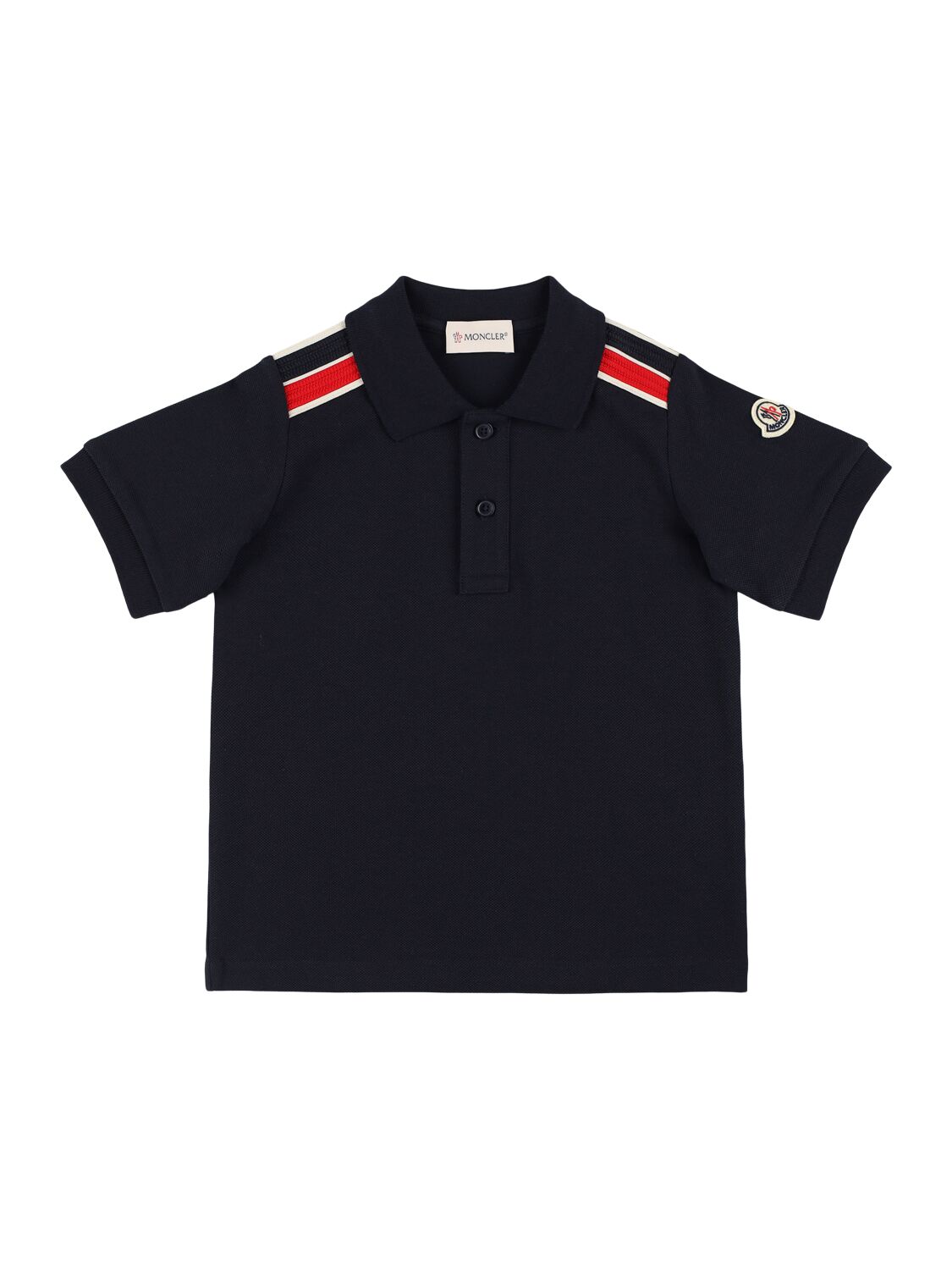 Moncler Tricolour Trimmed Cotton Polo Shirt In Blue
