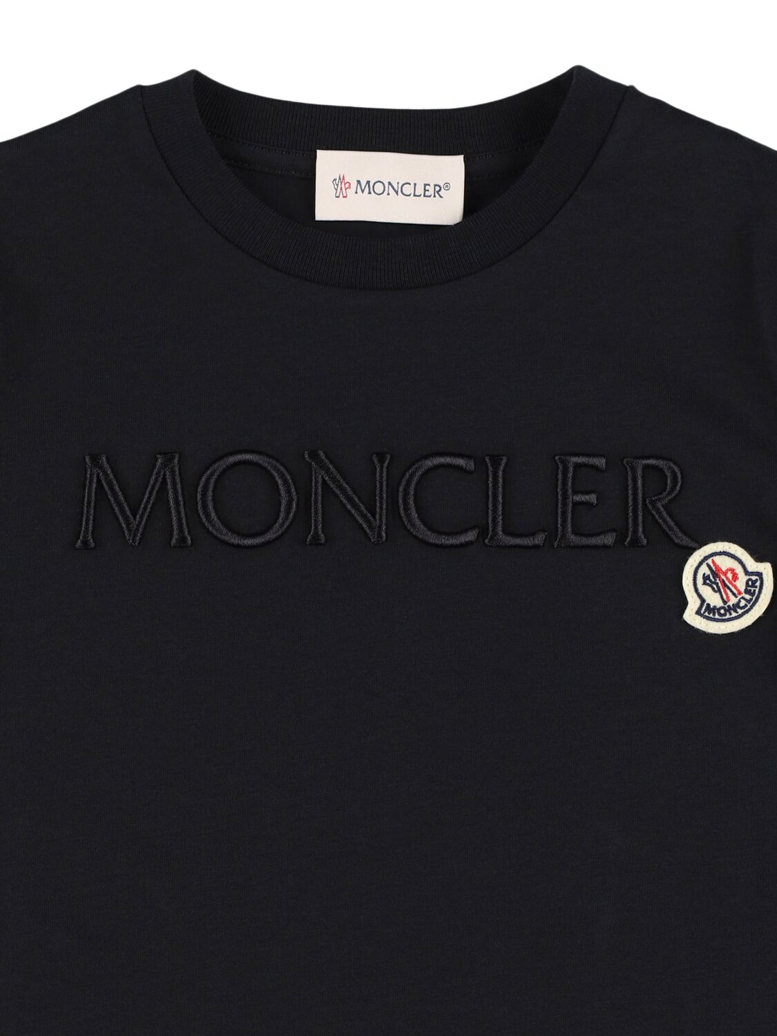 Moncler Embroidered Logo Cotton T-shirt In Black