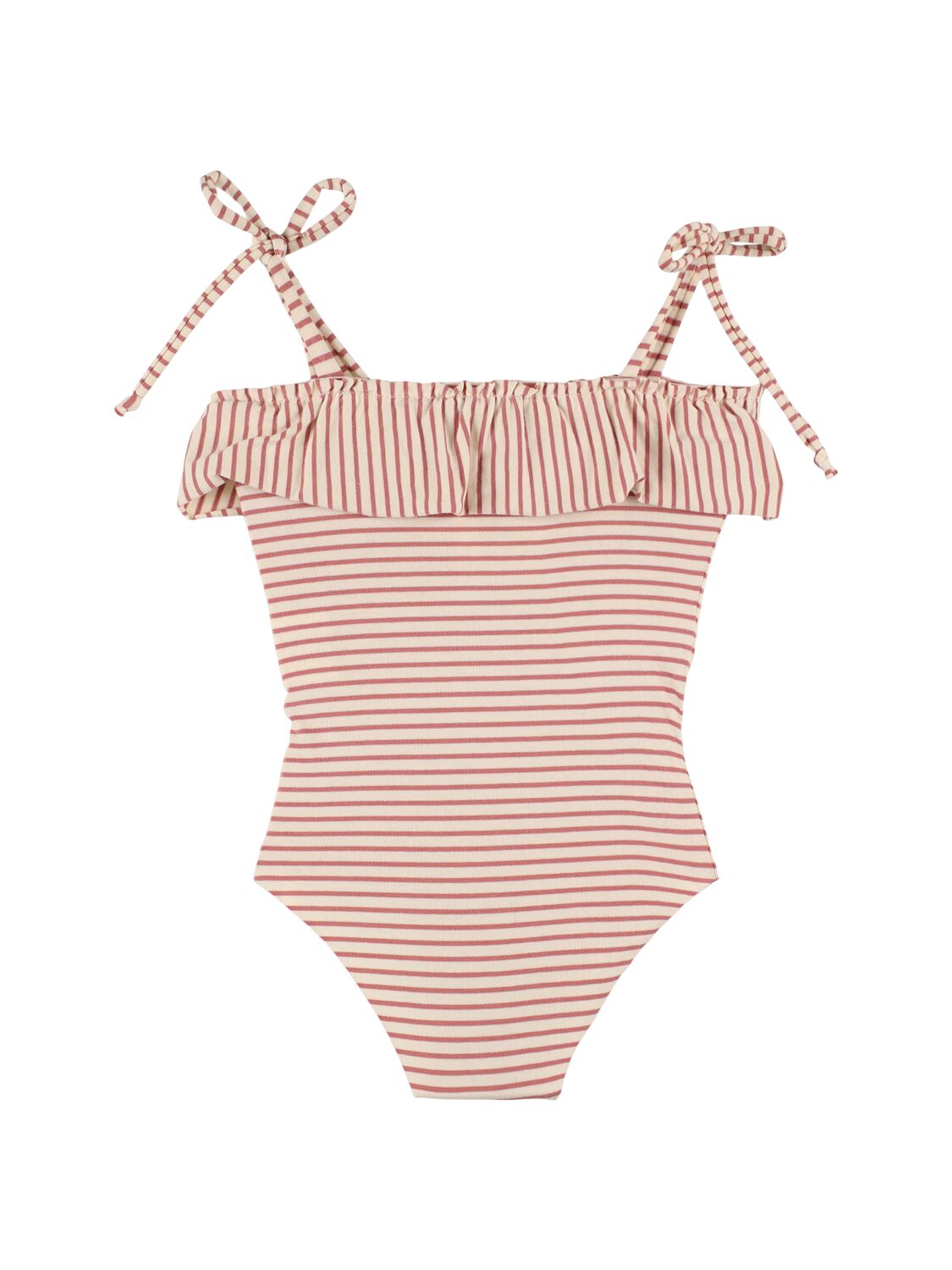 Babe And Tess Striped Cotton Blend Jersey Swimsuit In White/pink