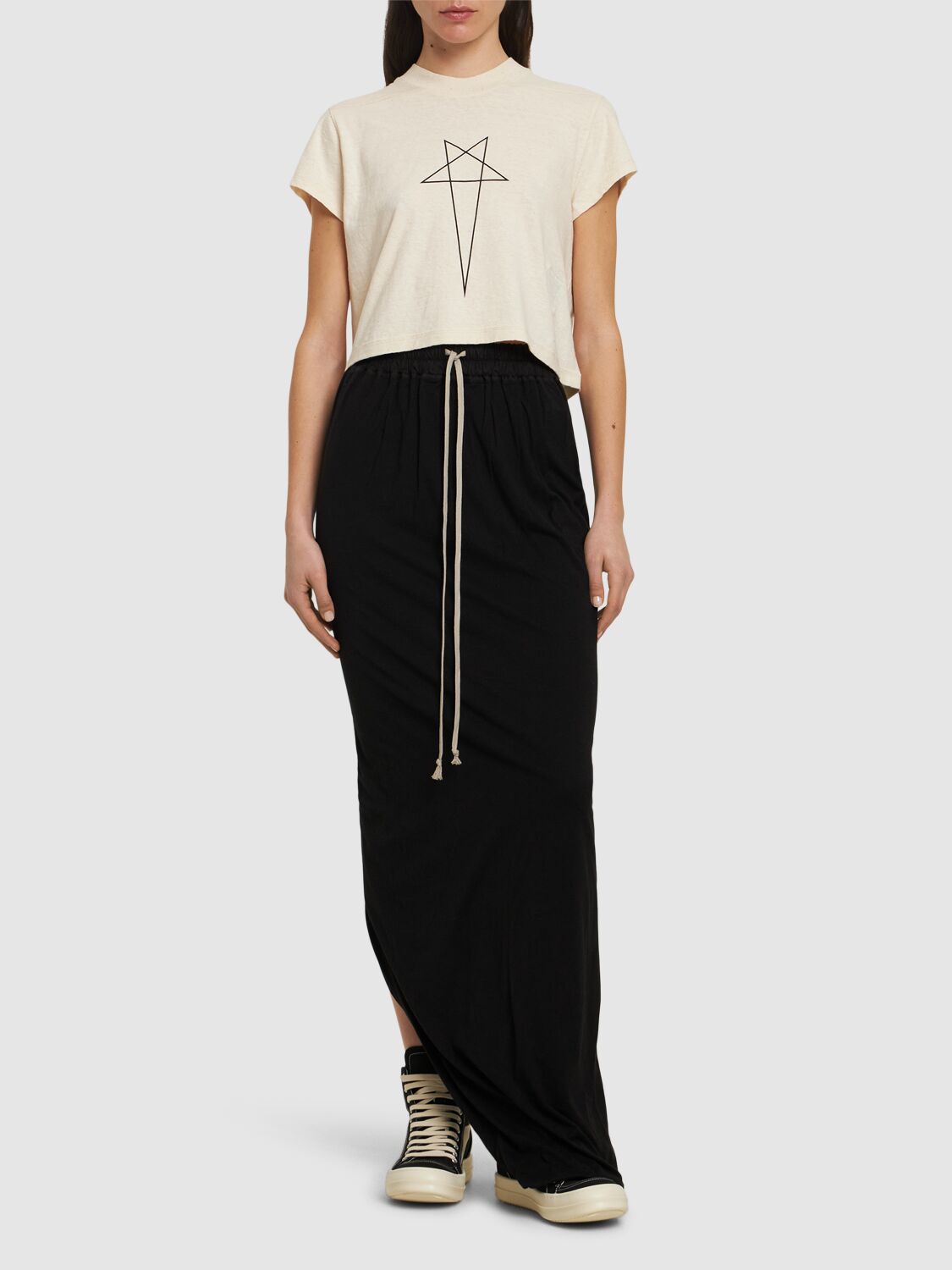 Rick Owens Drkshdw Level T Cropped Cotton T-shirt In White