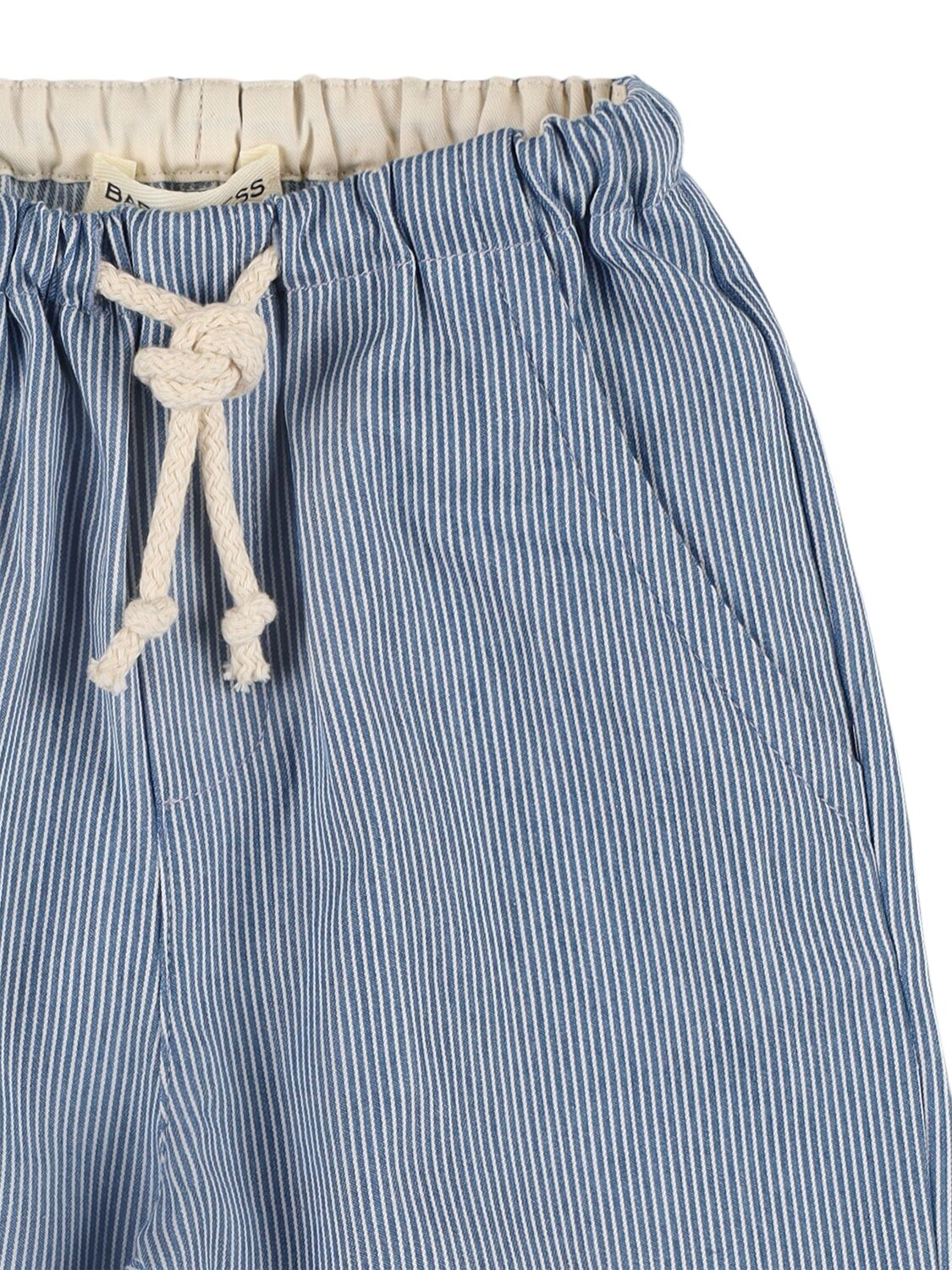 Babe And Tess Striped Cotton Denim Pants In Blue