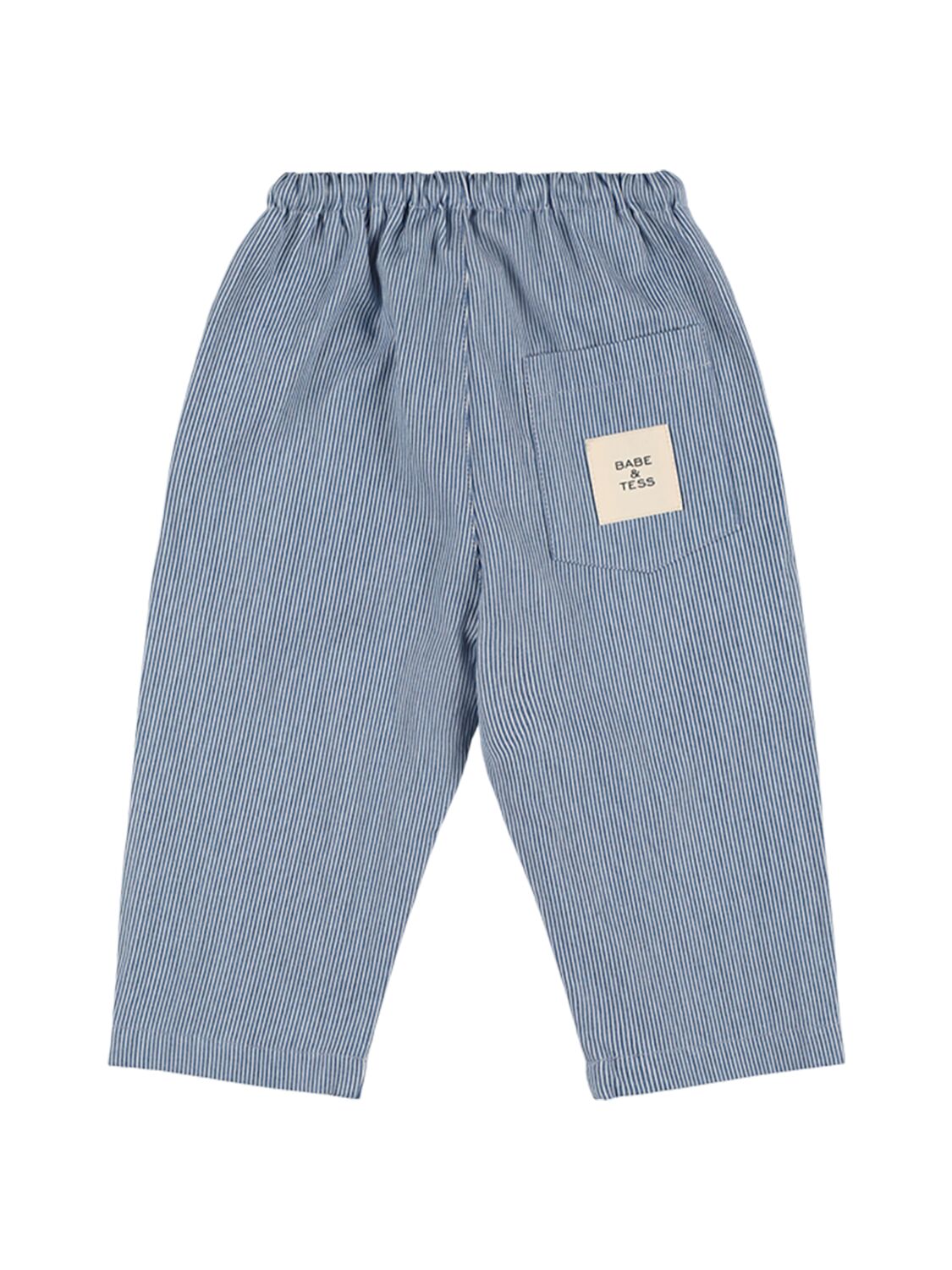 Babe And Tess Striped Cotton Denim Pants In Blue