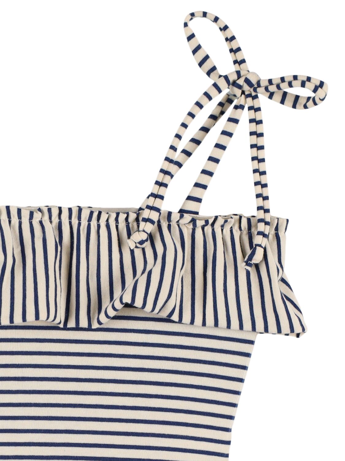 Babe And Tess Striped Cotton Blend Jersey Swimsuit In White/blue