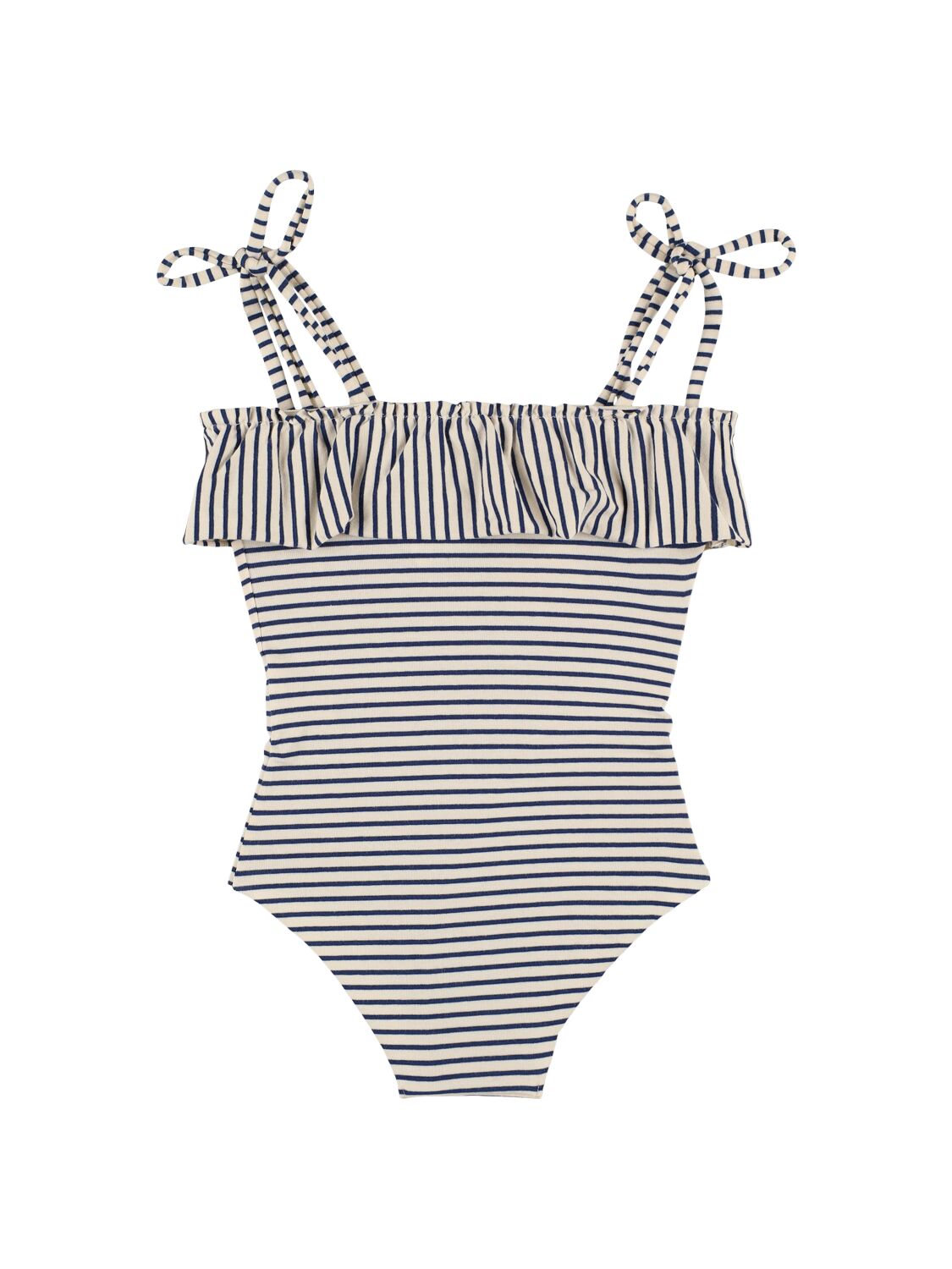 Babe And Tess Striped Cotton Blend Jersey Swimsuit In White/blue