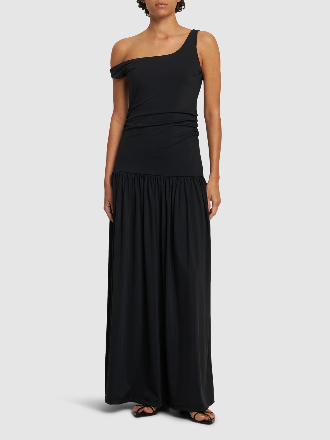 Shop Rohe Off-shoulder Light Nylon Scuba Dress In Black