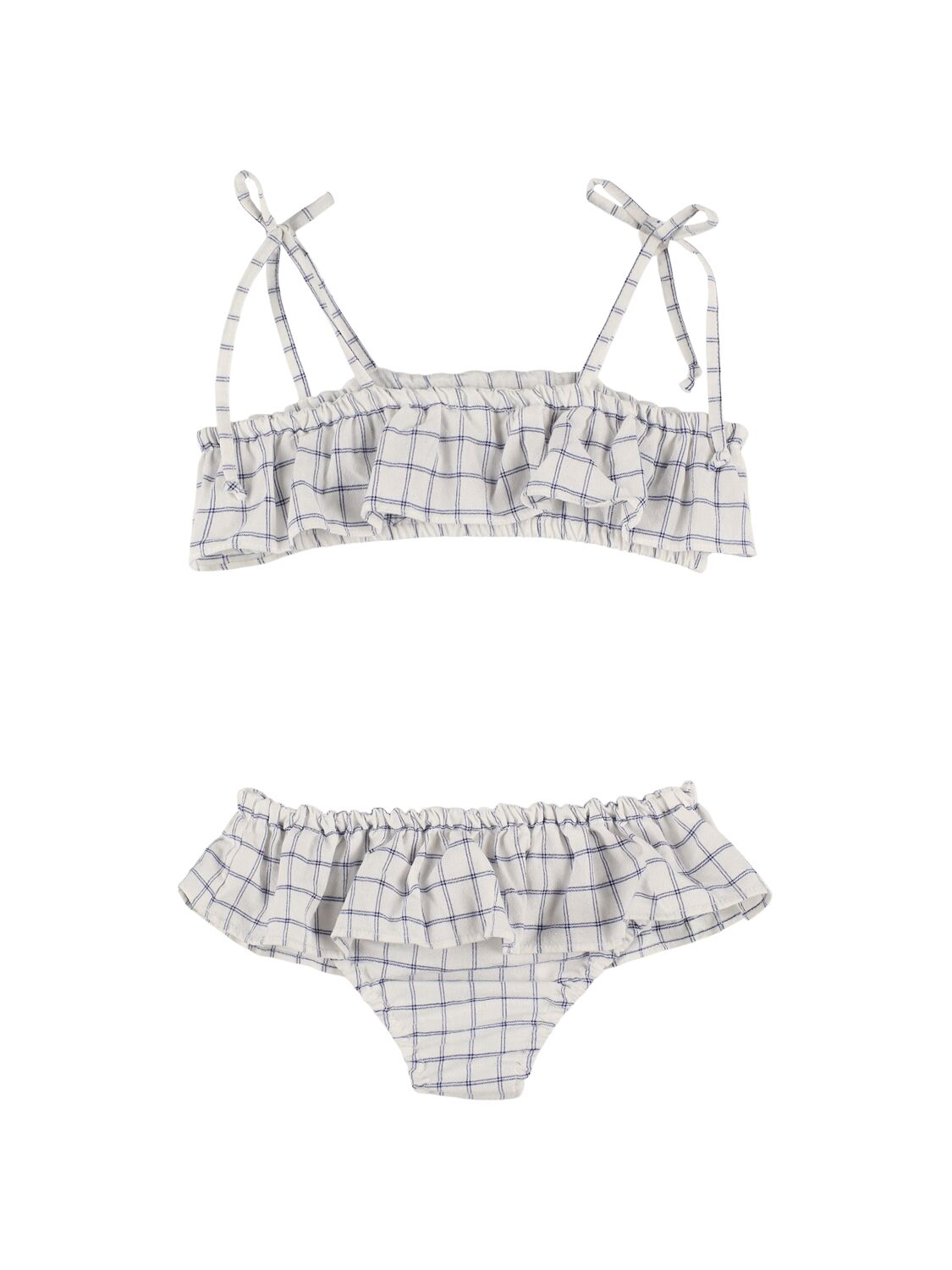 Babe And Tess Printed Cotton Blend Bikini In White/blue