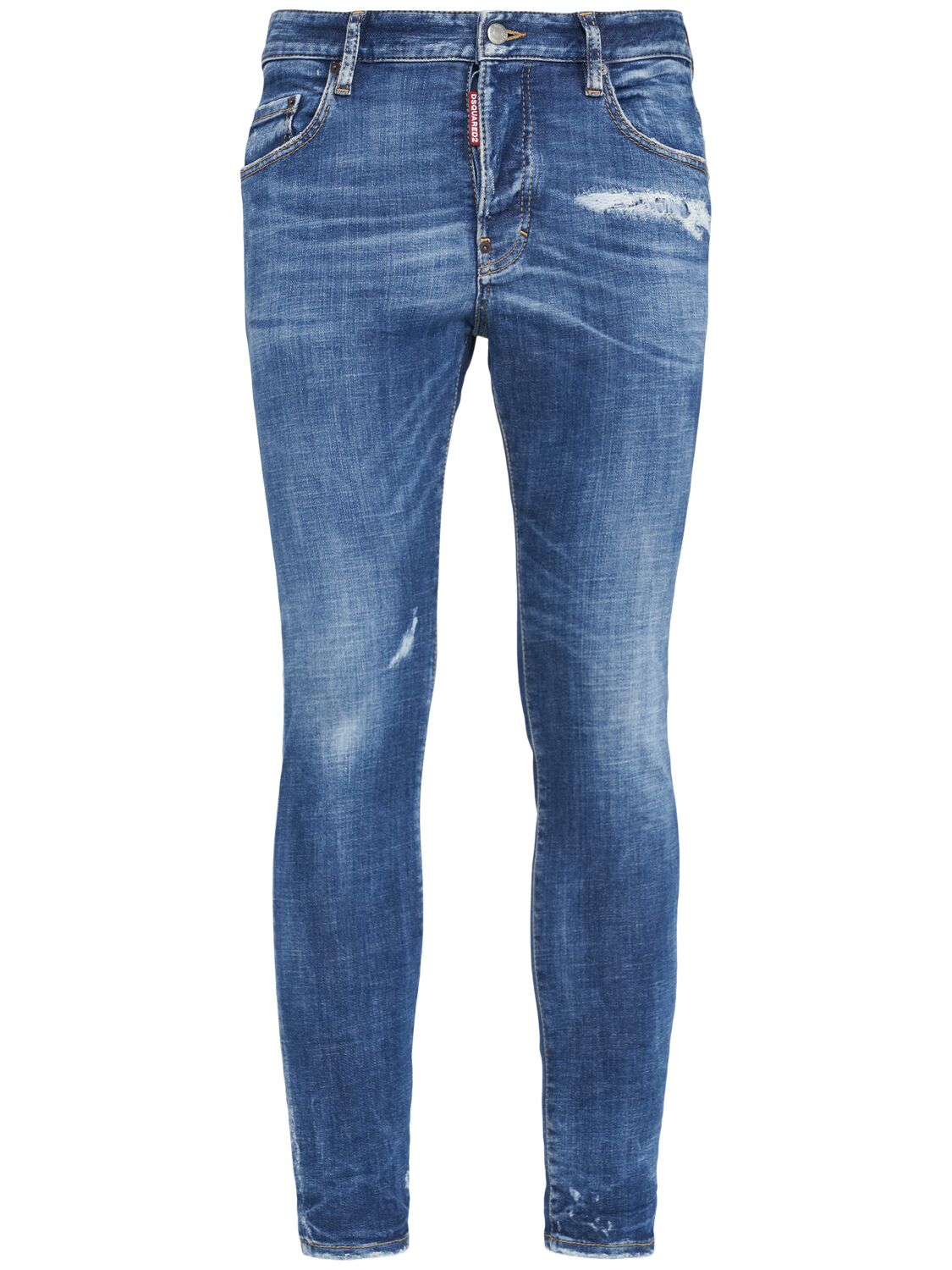Dsquared2 Blue Jeans With Ripped Details And Logo Patch On The Rear In Denim Man