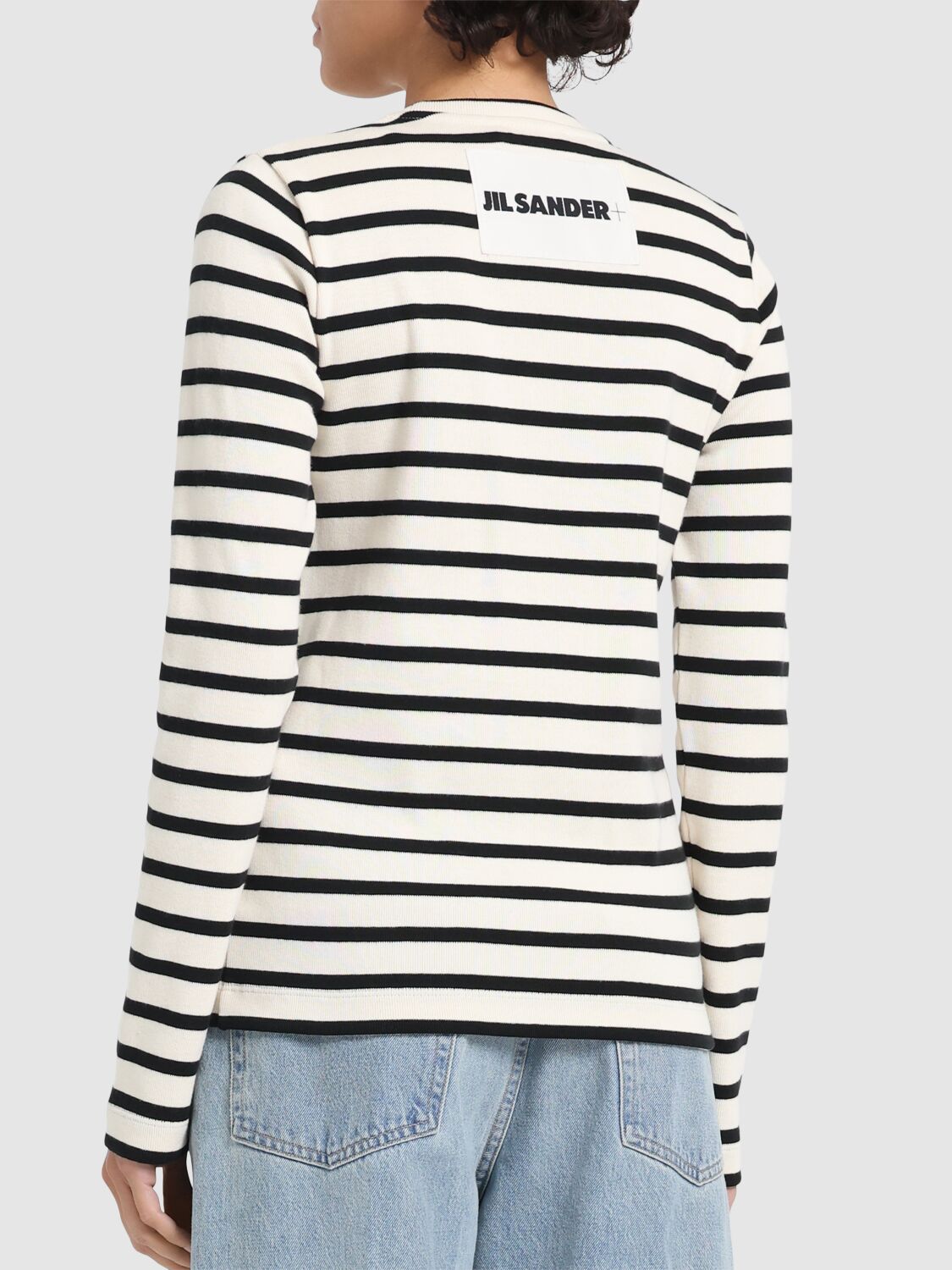 Jil Sander Fine Ribbed Off-white And Black Crew Neck Sweater In Neutral