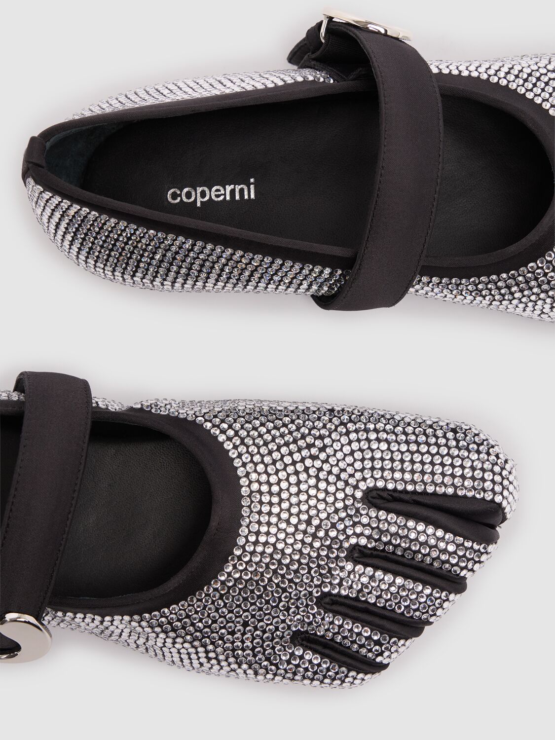 Shop Coperni 10mm Crystal Embellished Toe Shoes In Black-silver