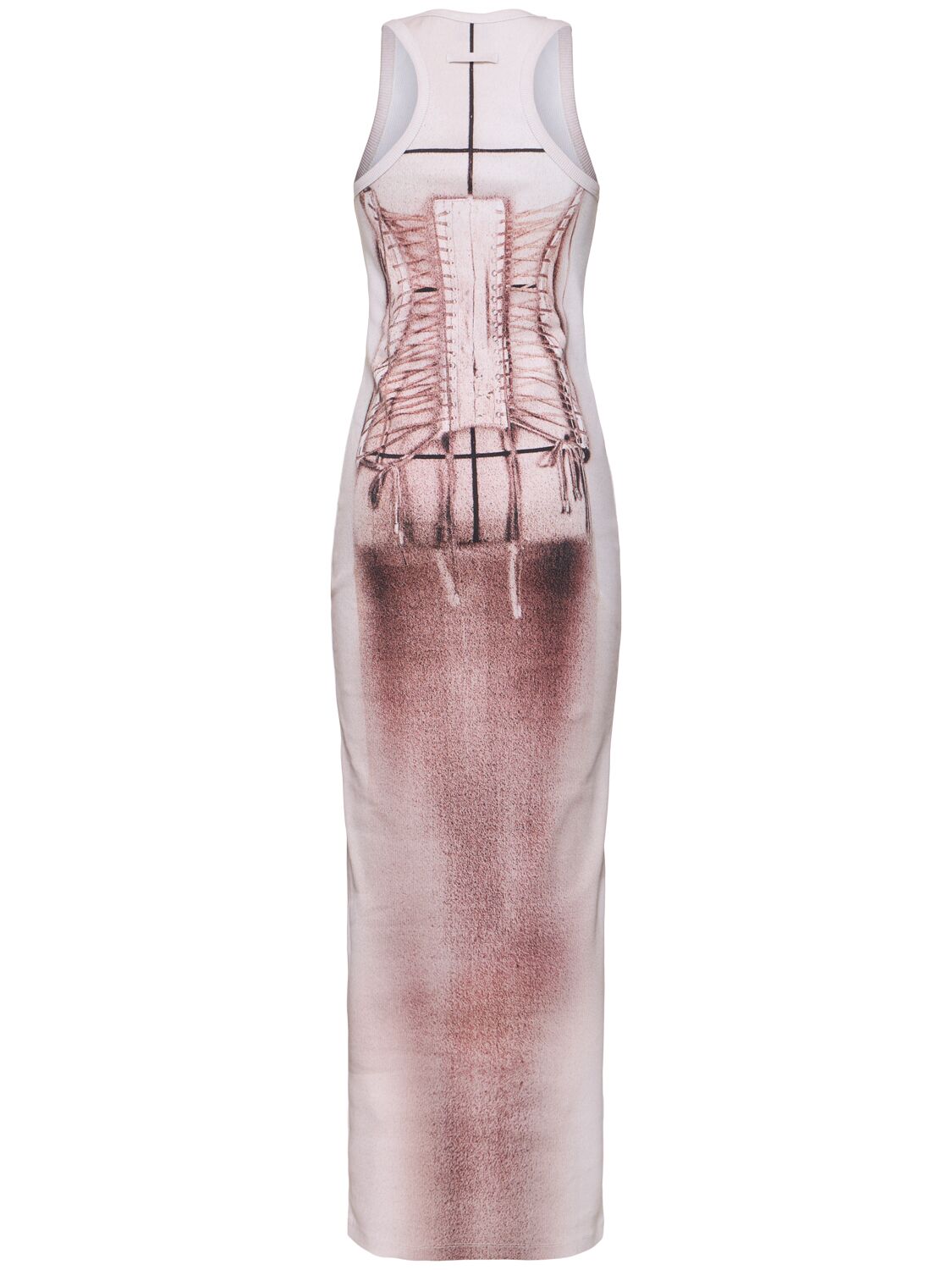 JEAN PAUL GAULTIER PRINTED STRETCH COTTON LONG DRESS 