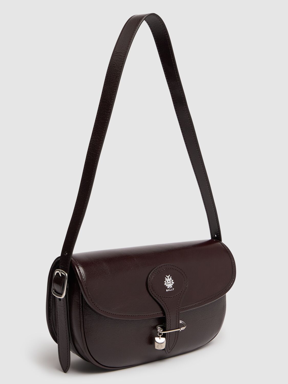 Bally Beckett Embellished Glossed Textured-leather Shoulder Bag In Bitter Choco