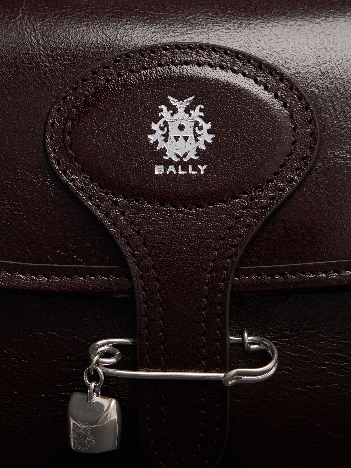 Bally Beckett Embellished Glossed Textured-leather Shoulder Bag In Bitter Choco