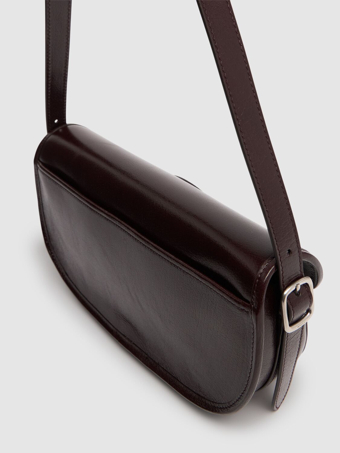 Bally Beckett Embellished Glossed Textured-leather Shoulder Bag In Bitter Choco