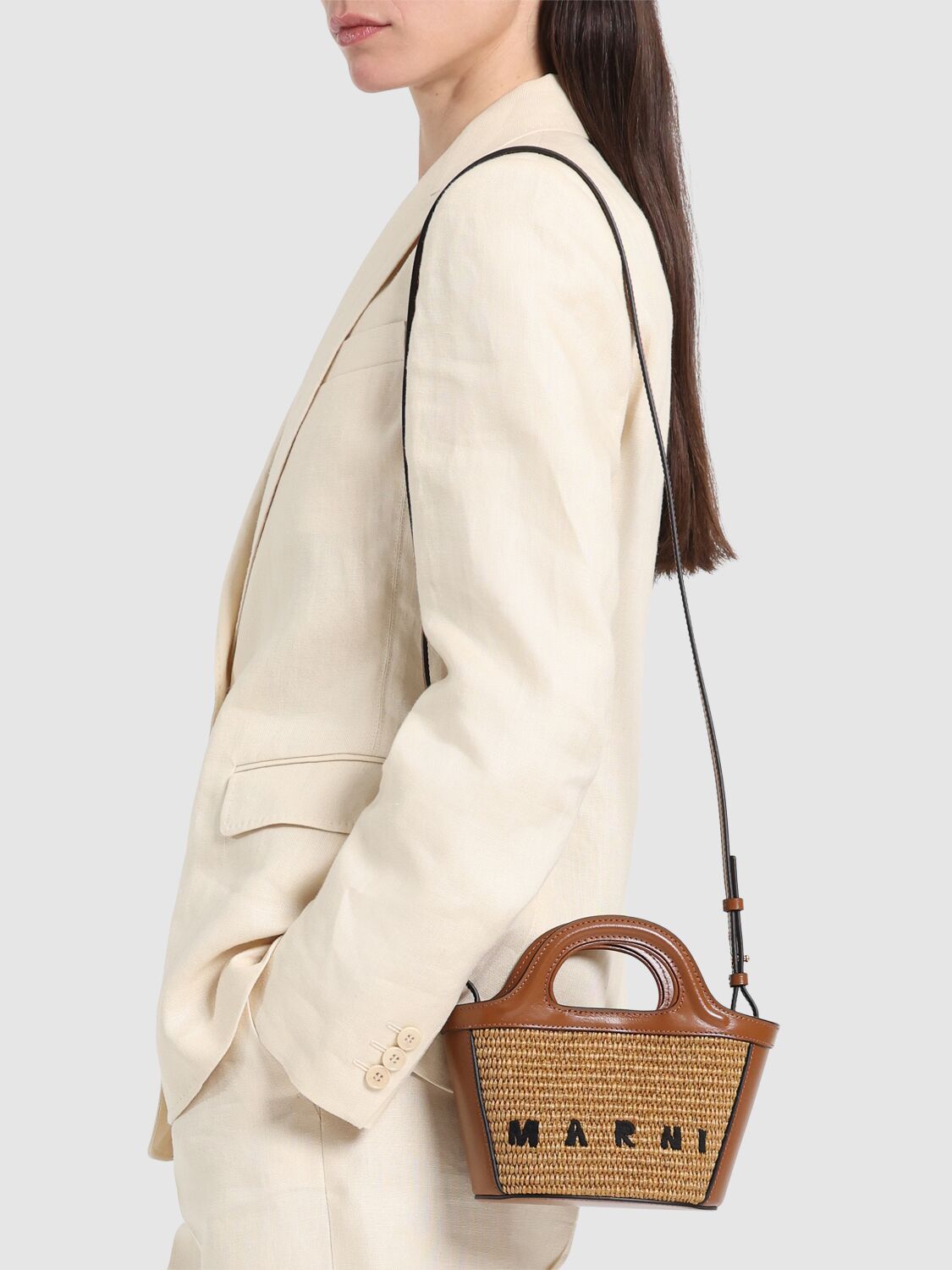 Shop Marni Micro Tropicalia Summer Top Handle Bag In Raw Sienna