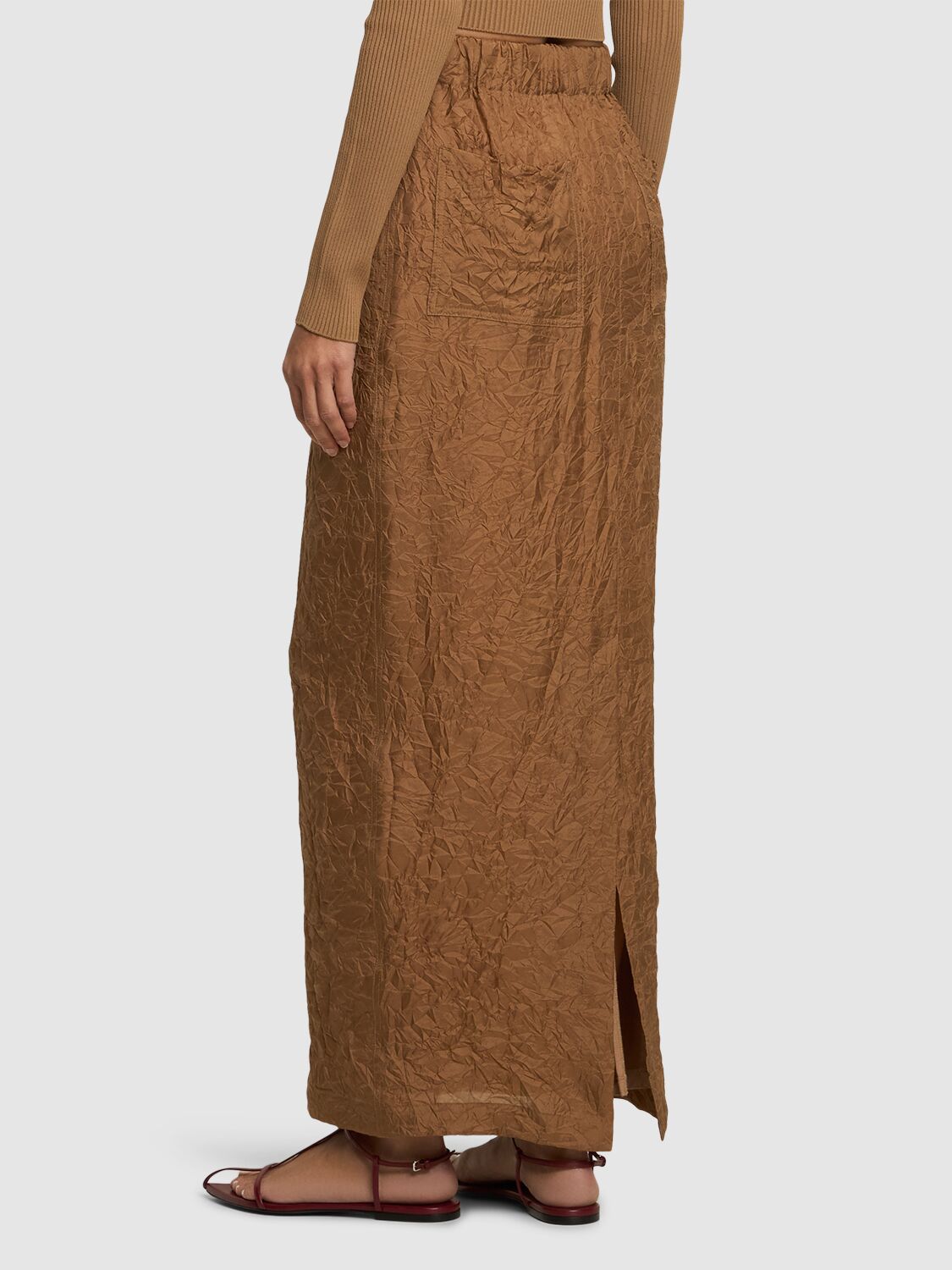 Max Mara Mid-length Crinkled Maxi Skirt With Elastic Waistband In Multi