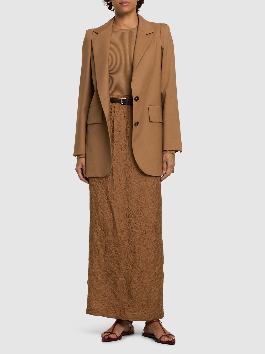 Max Mara Mid-length Crinkled Maxi Skirt With Elastic Waistband In Multi