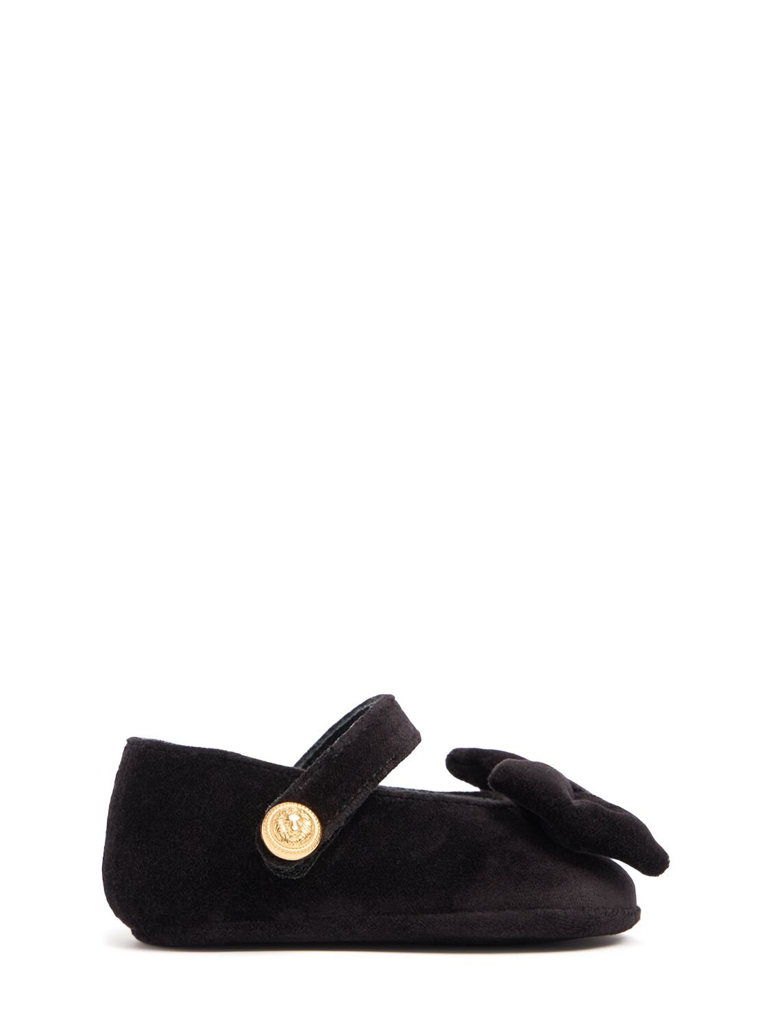 Balmain Velvet Pre-walker Ballerinas In Black