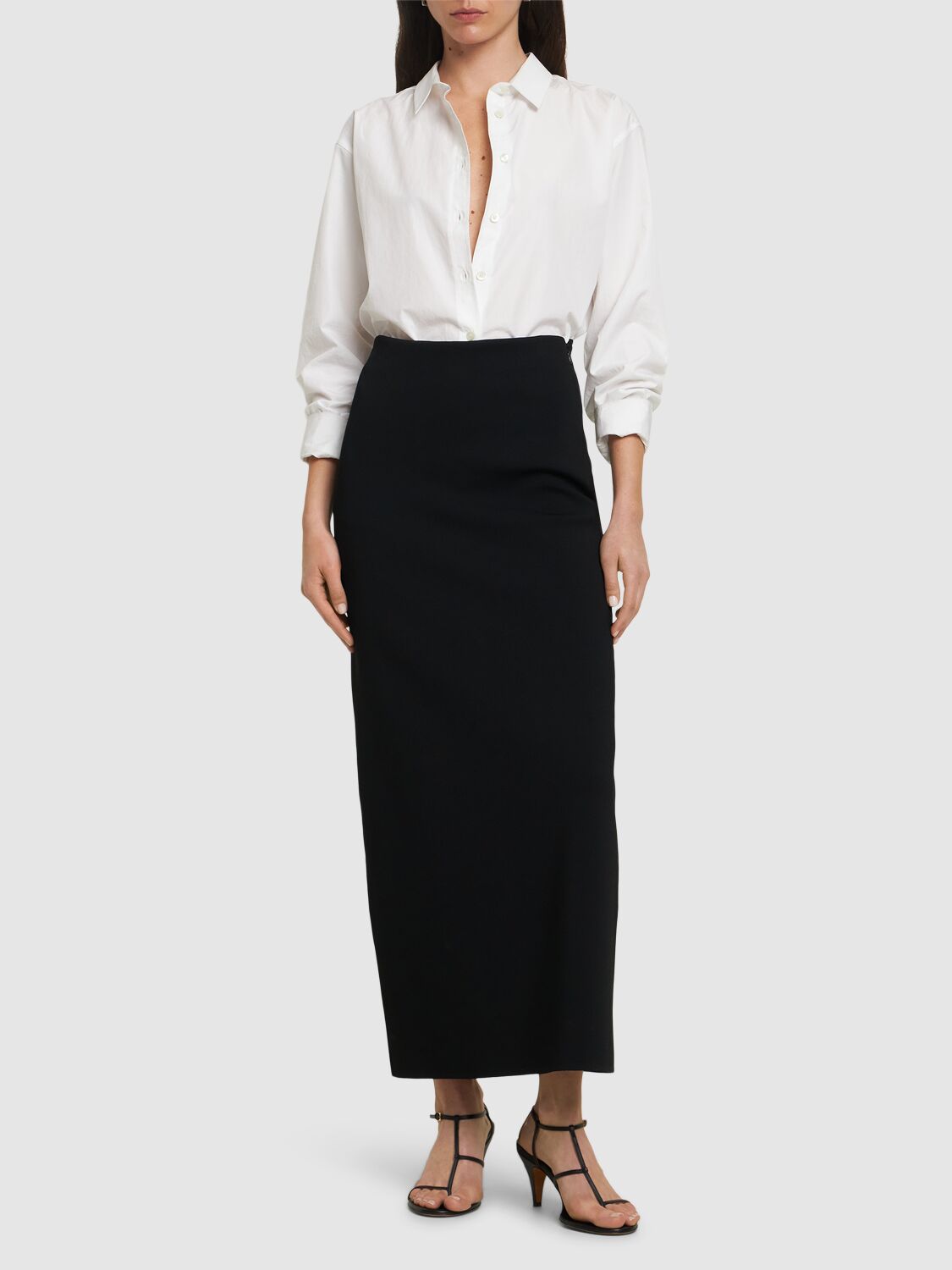 Max Mara Alce Stretch Viscose Crepe Long Skirt In Black