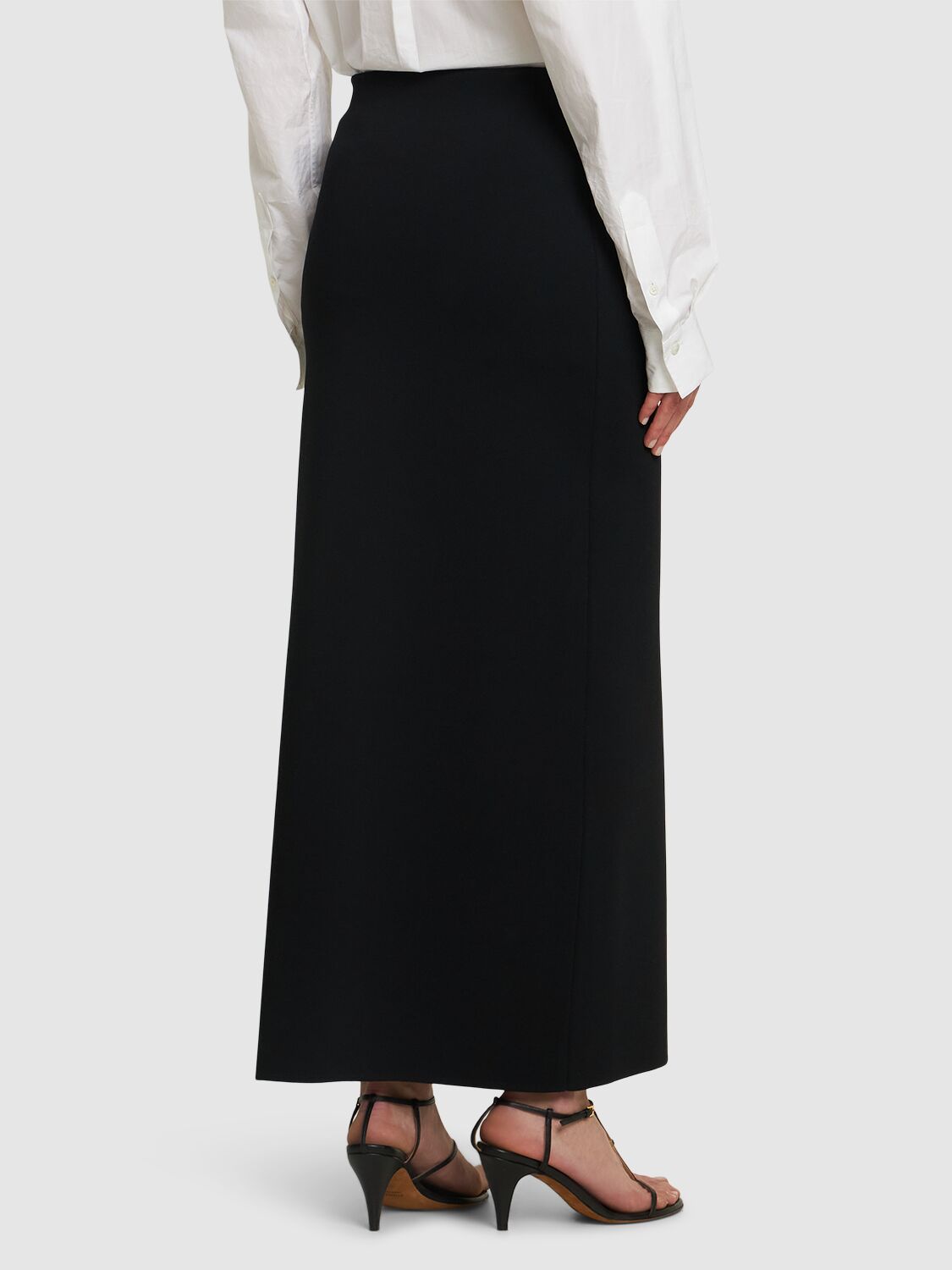 Max Mara Alce Stretch Viscose Crepe Long Skirt In Black
