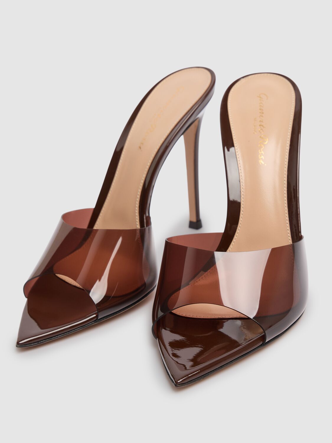 Shop Gianvito Rossi 105mm Elle Plexi Sandal Mules In Brown