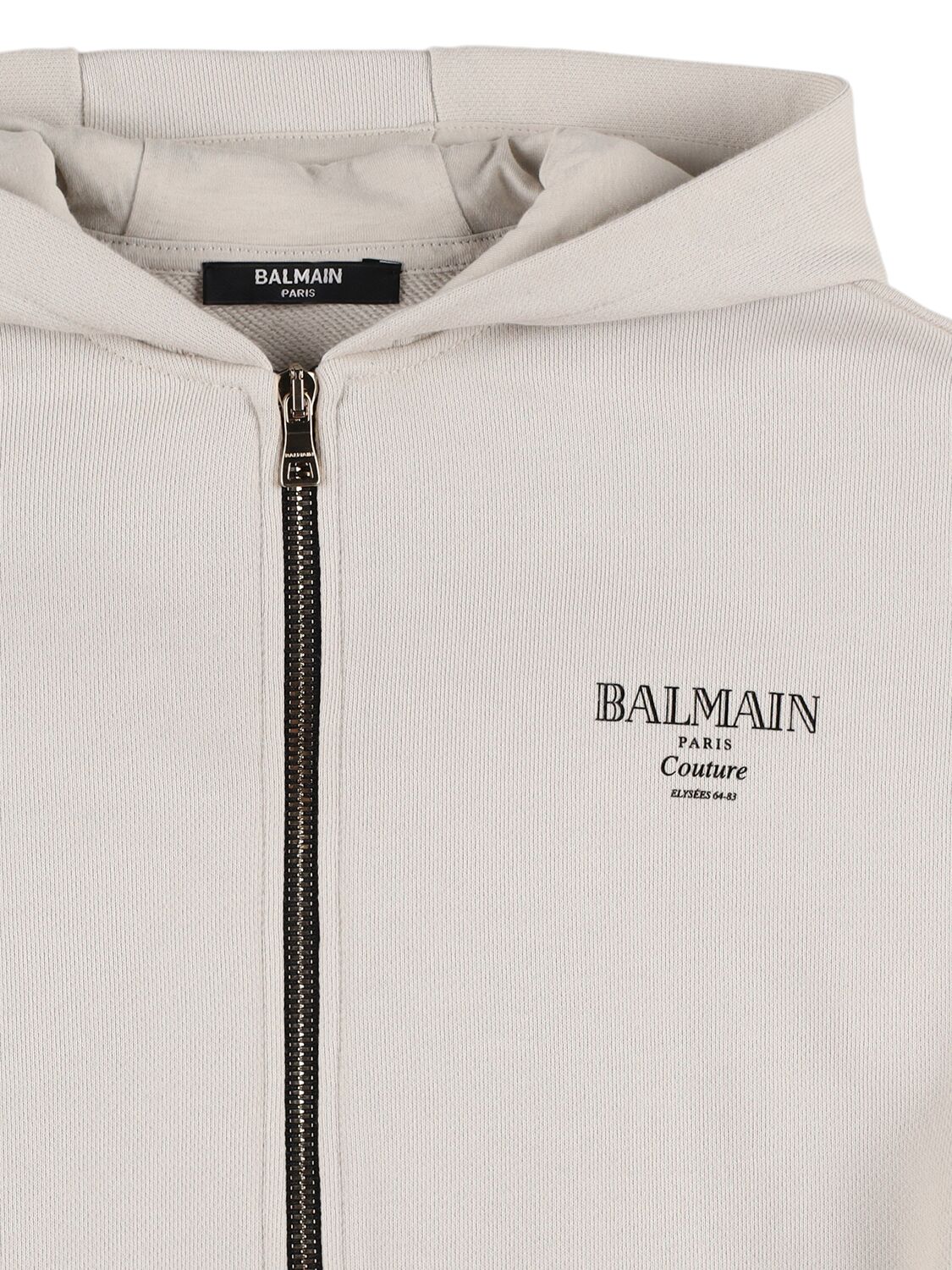 Balmain Zipped Cotton Sweatshirt W/logo In Neutral