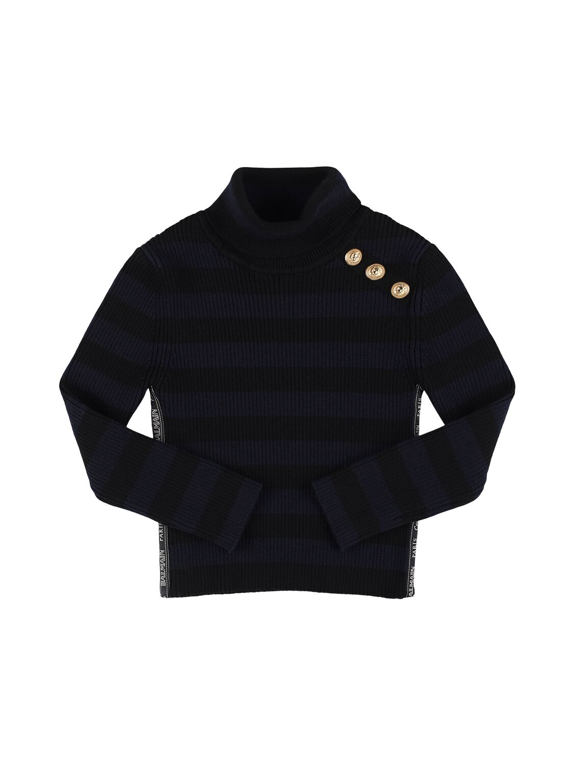 Balmain Striped Wool & Cotton Turtleneck In Blue