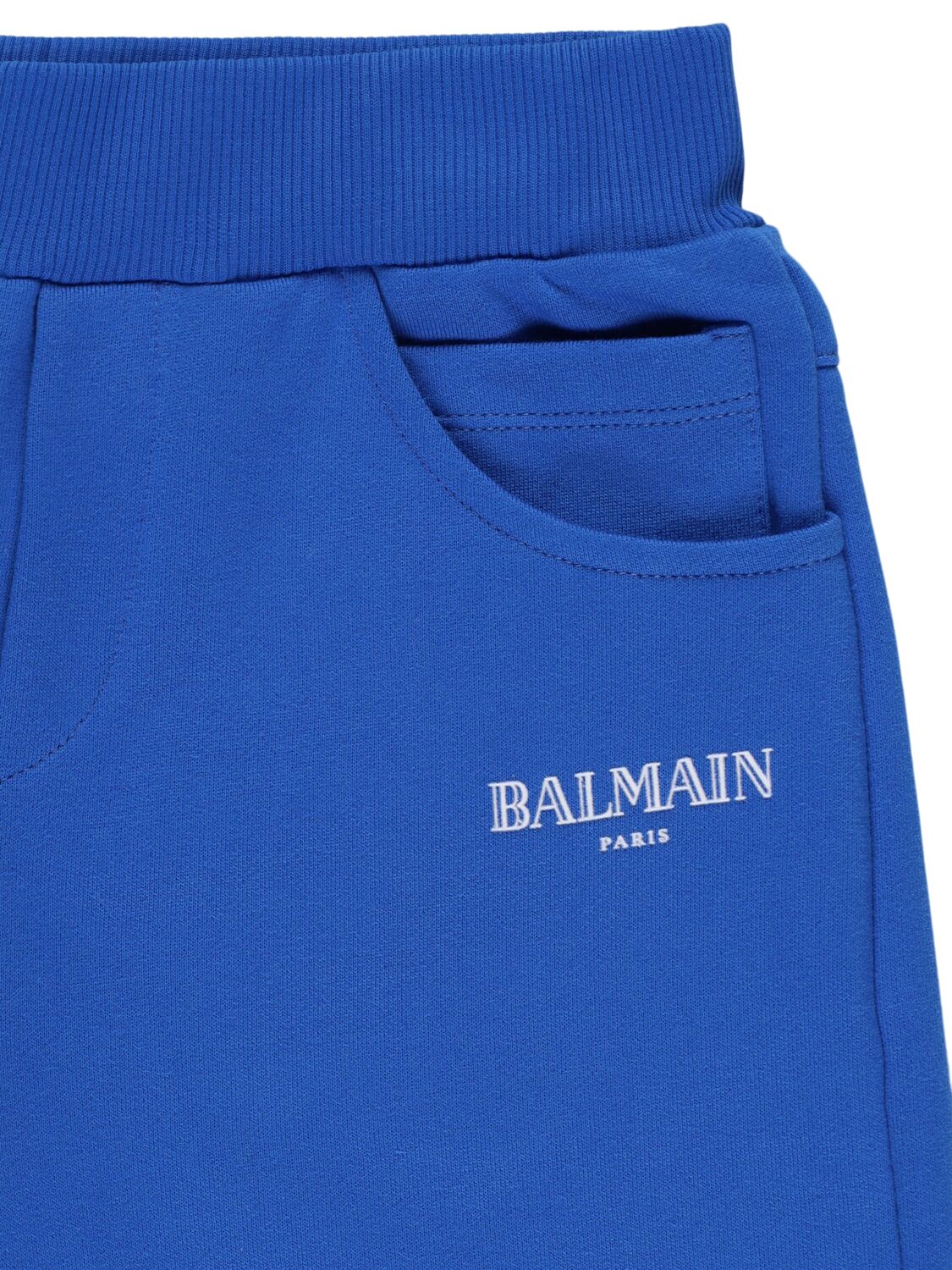 Balmain Cotton Sweat Shorts W/logo In Blue