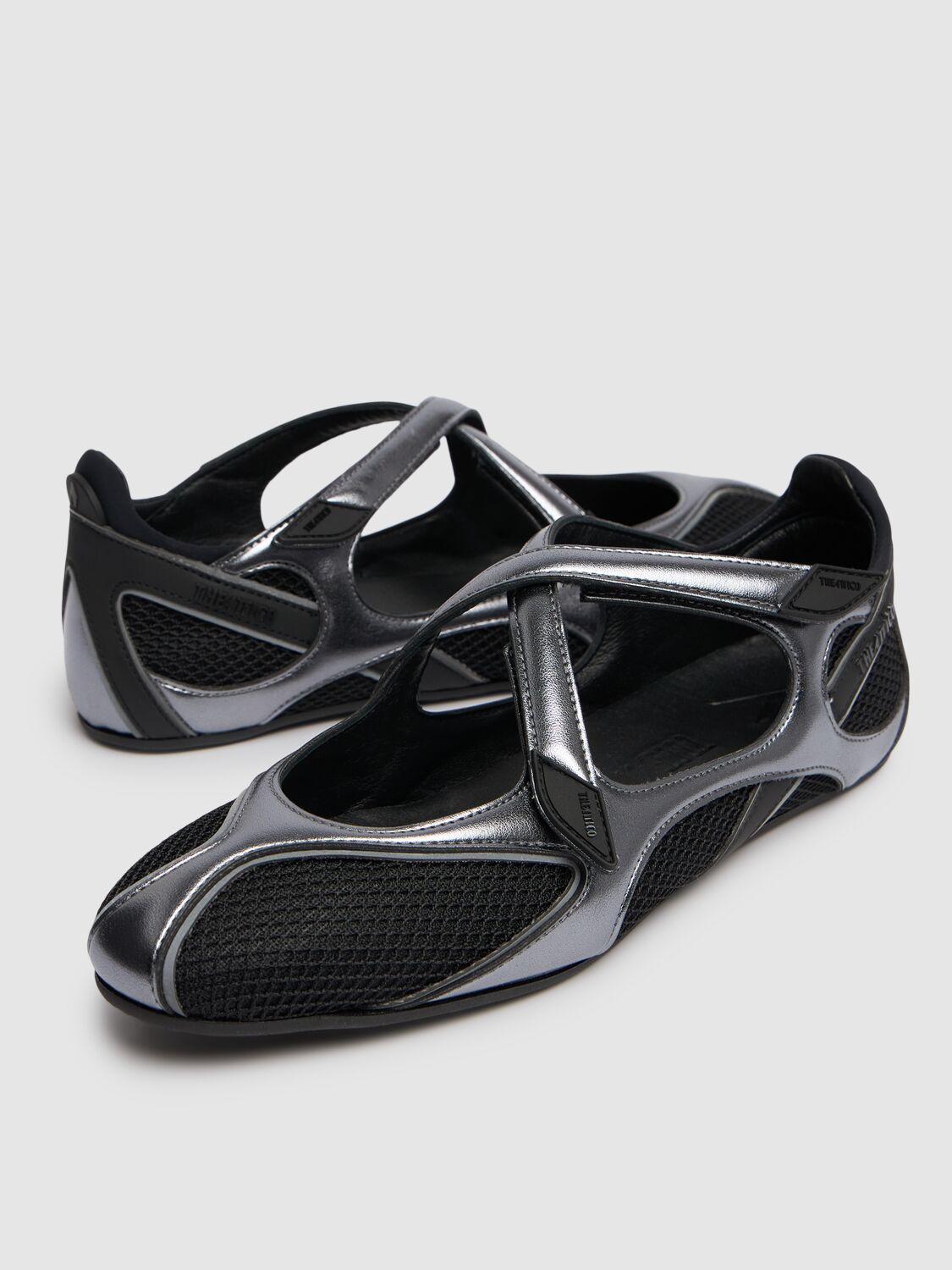 Attico Floor 01 Mesh And Leather Ballerinas Flat In Black/silver