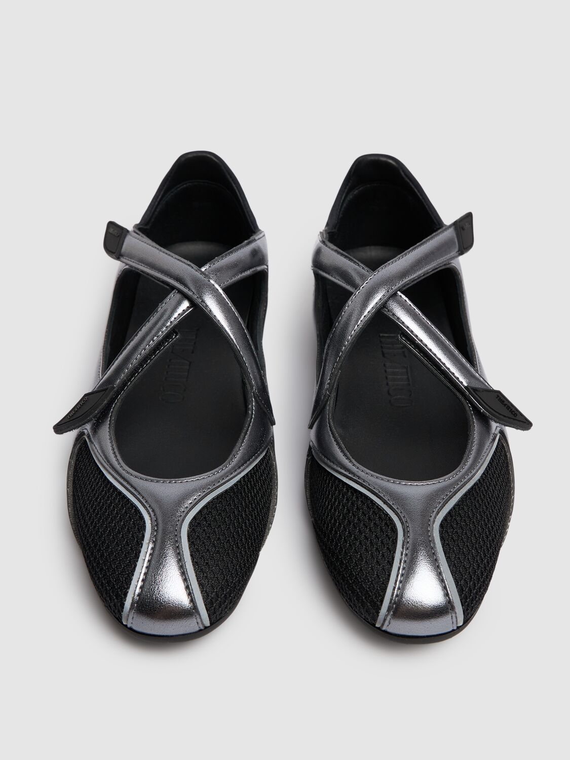 Attico Floor 01 Mesh And Leather Ballerinas Flat In Black/silver