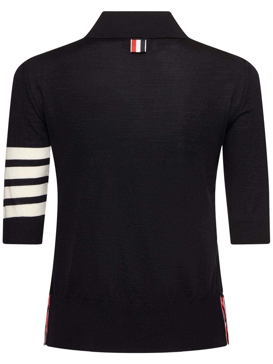 Thom Browne 4 Bar Short-sleeve Fine Merino Wool Polo Shirt In Black