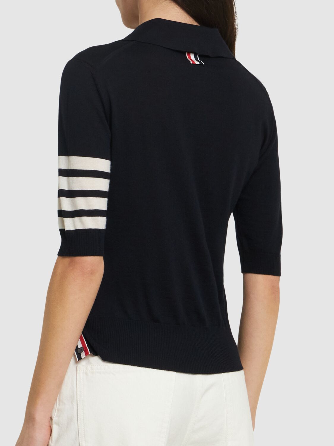 Thom Browne 4 Bar Short-sleeve Fine Merino Wool Polo Shirt In Black