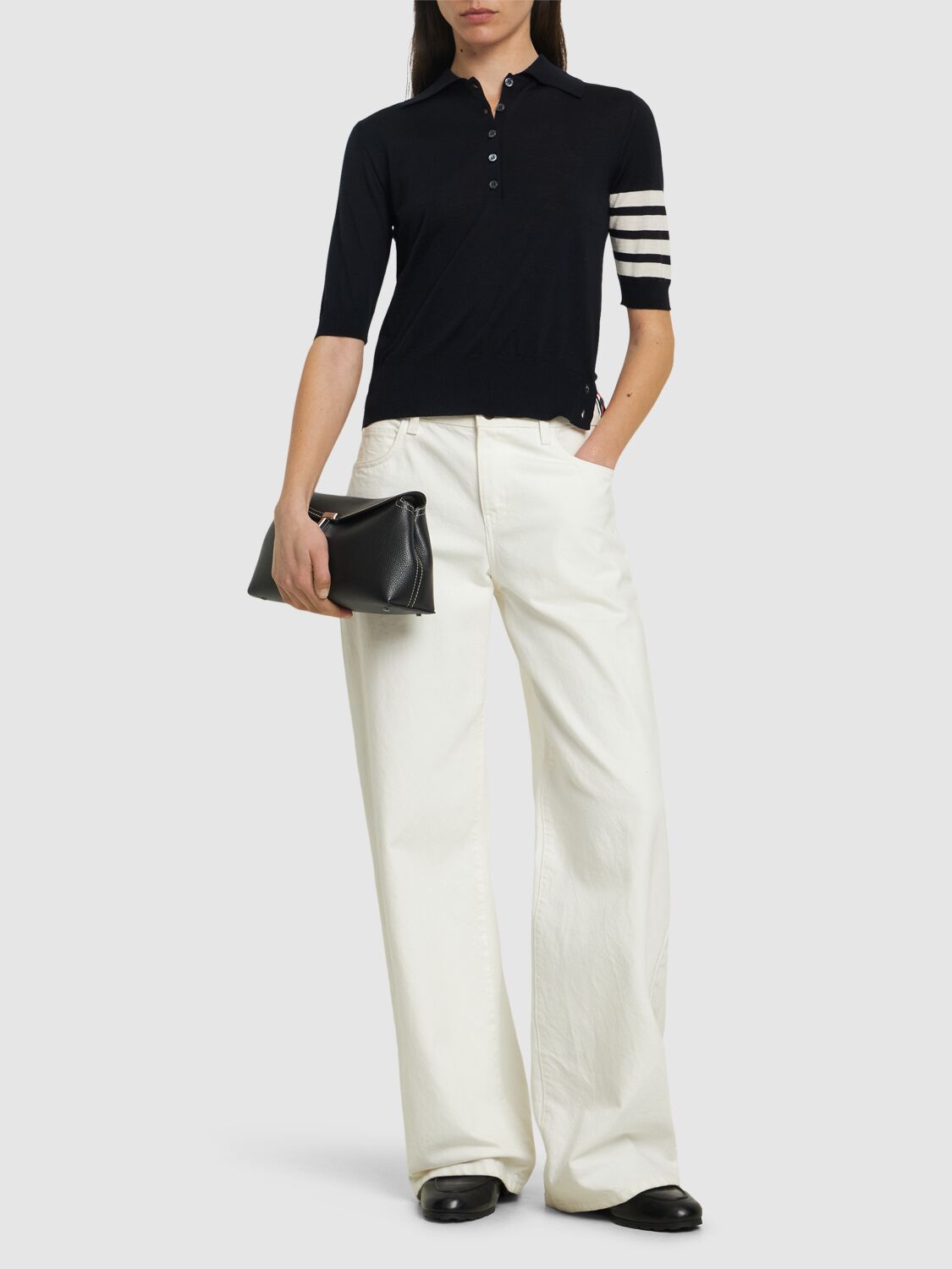 Thom Browne 4 Bar Short-sleeve Fine Merino Wool Polo Shirt In Black
