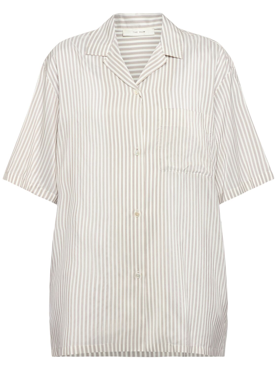 The Row Jorge Striped Silk Short Sleeve Shirt
