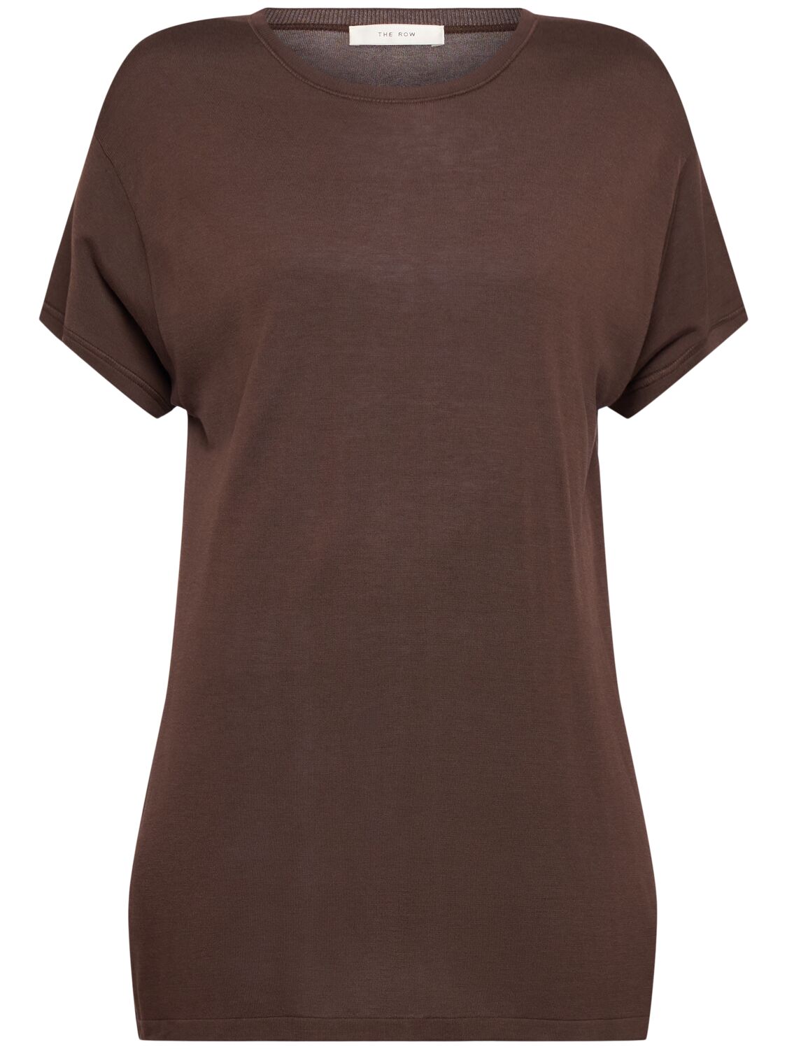 The Row Kota Fine Viscose Blend Short Sleeve Top In Brown