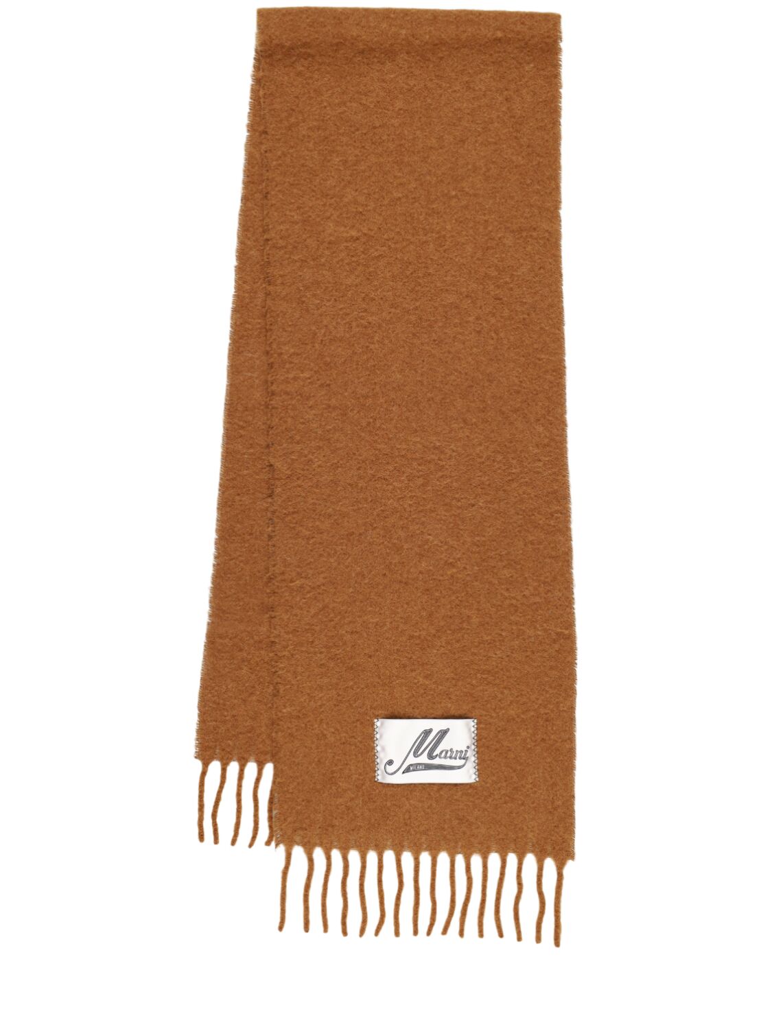 Marni Brown Brushed Alpaca Blend Scarf With Fringes