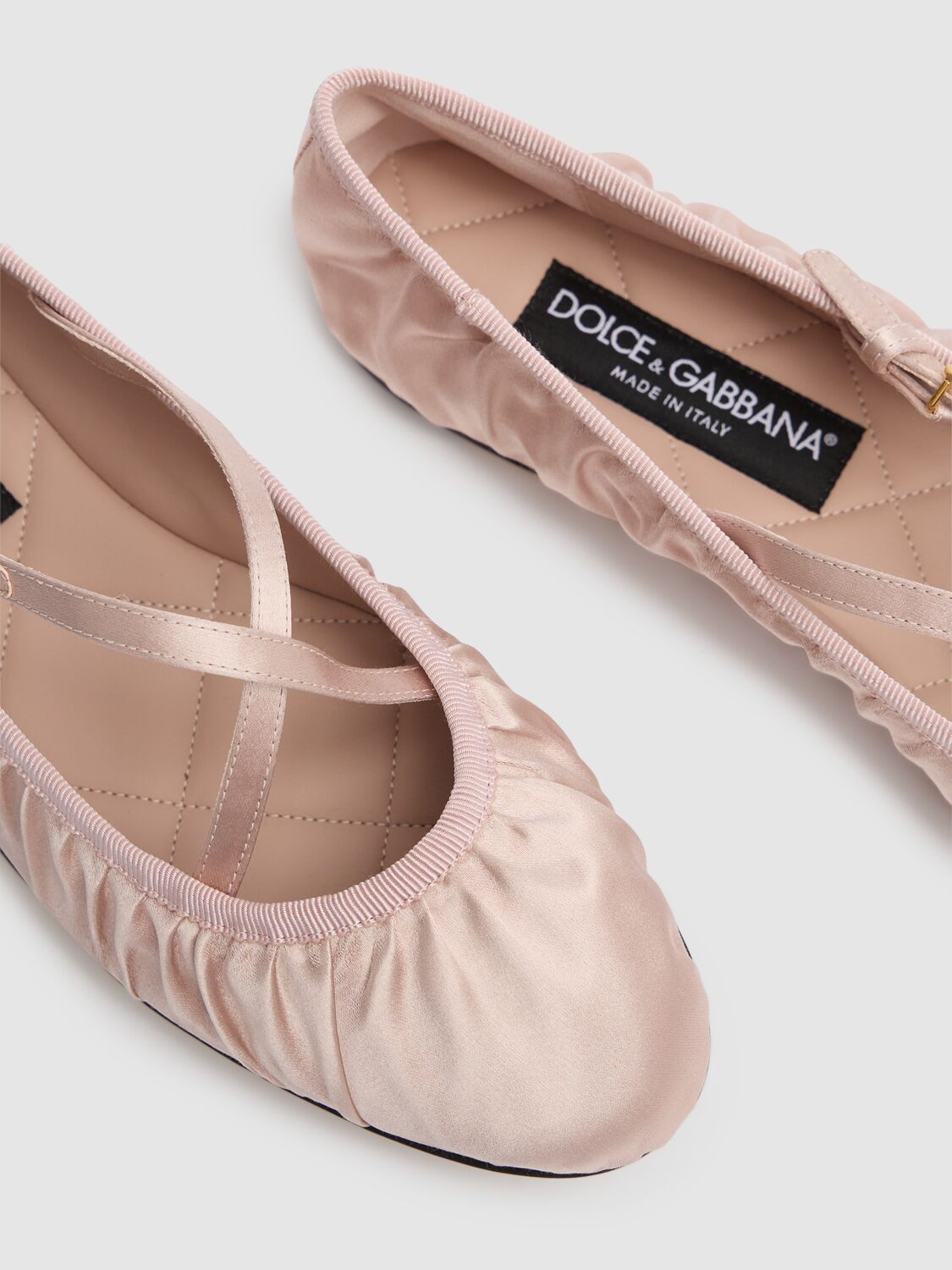 Dolce & Gabbana Pink Ballet Flats With Metallic Dg Logo Plaque In Fabric Woman In Cipria/cipria