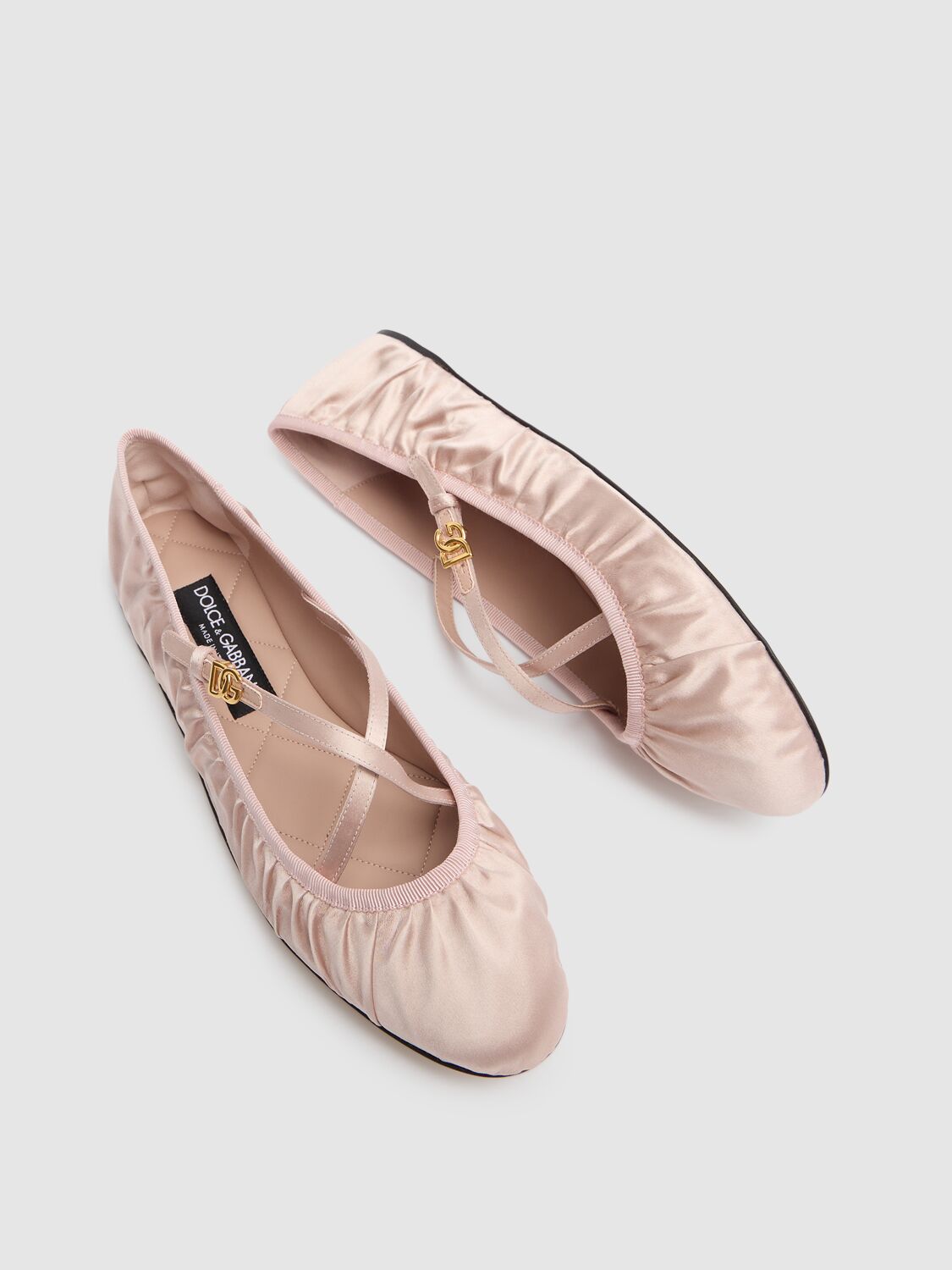 Dolce & Gabbana Pink Ballet Flats With Metallic Dg Logo Plaque In Fabric Woman In Cipria/cipria