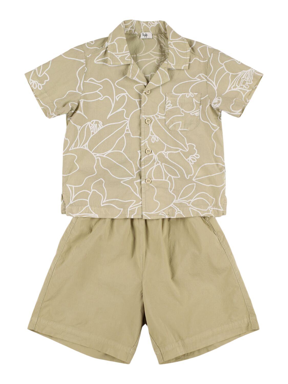 Il Gufo Printed Shirt & Cotton Blend Shorts In Beige