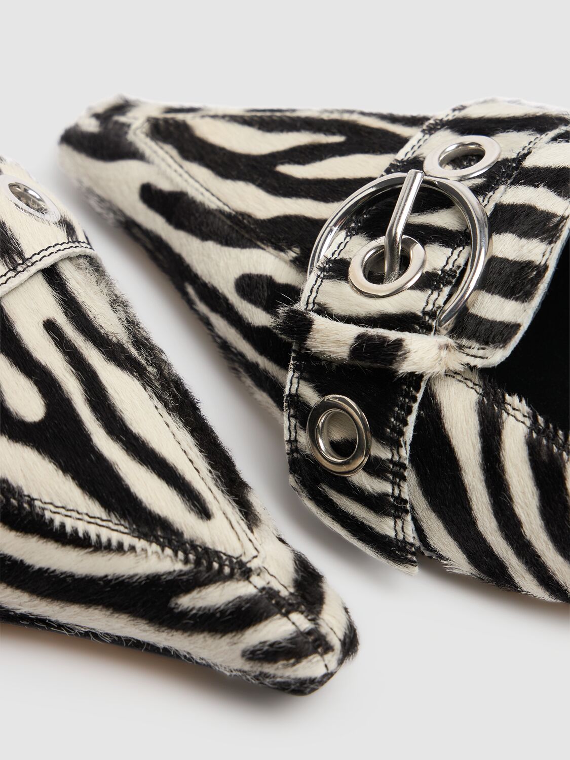 Shop Aeyde 35mm Danielle Zebra Pony Skin Mules In Creamy