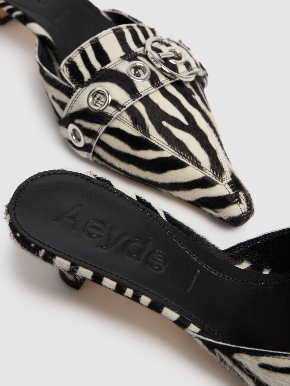 Shop Aeyde 35mm Danielle Zebra Pony Skin Mules In Creamy