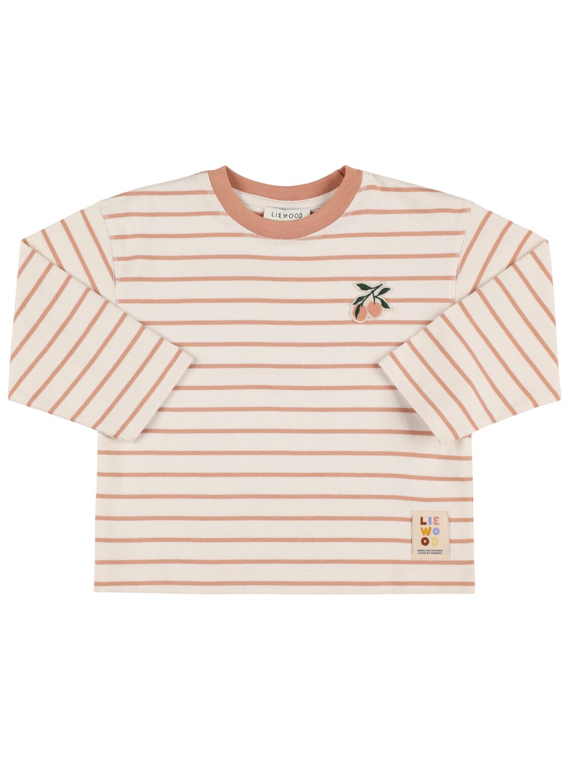 Liewood Striped Cotton Long Sleeved T-shirt In White/pink
