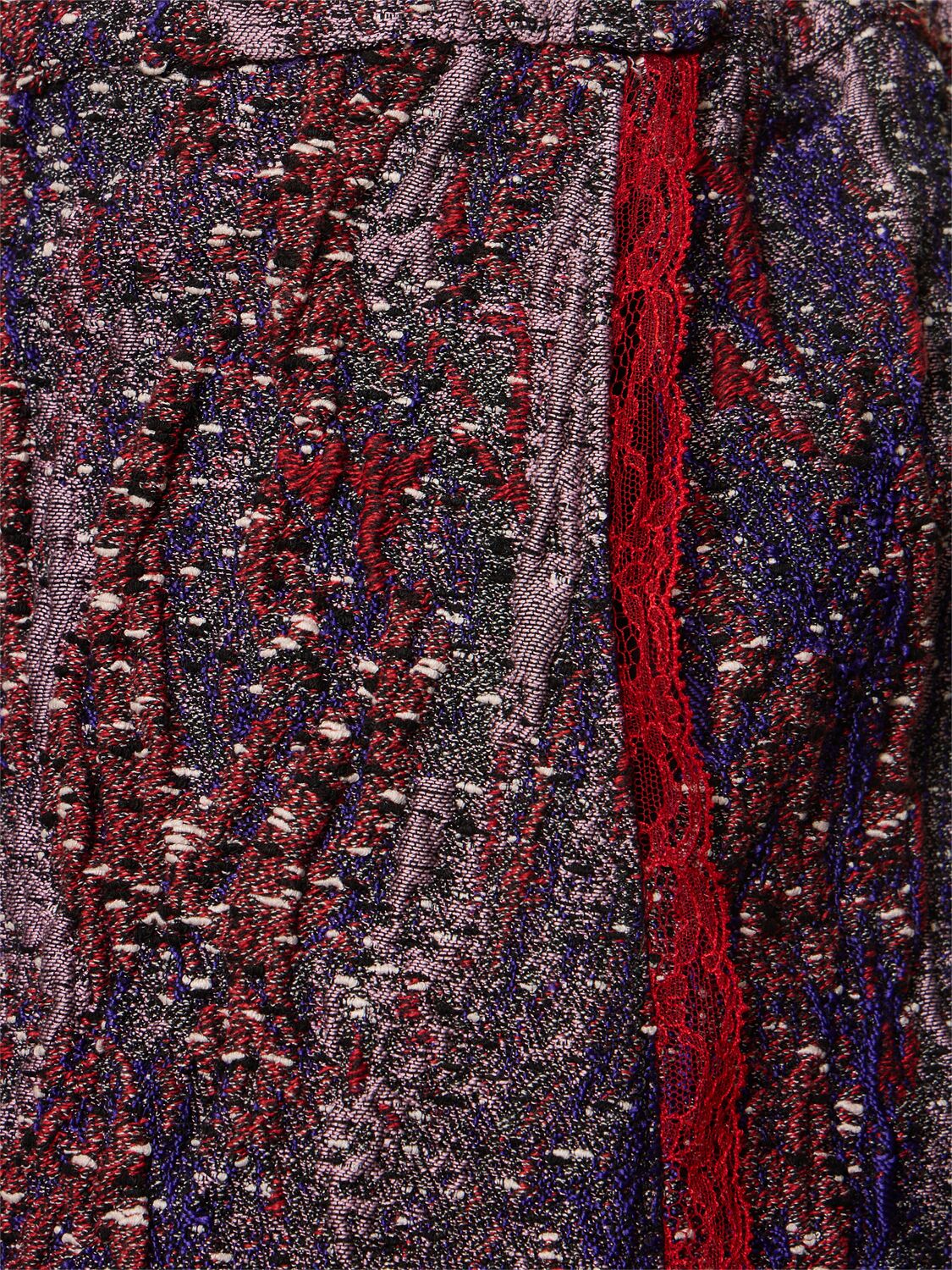 Dries Van Noten Lace Trim Elastic Waistband Textured Fabric Shorts In Purple/red