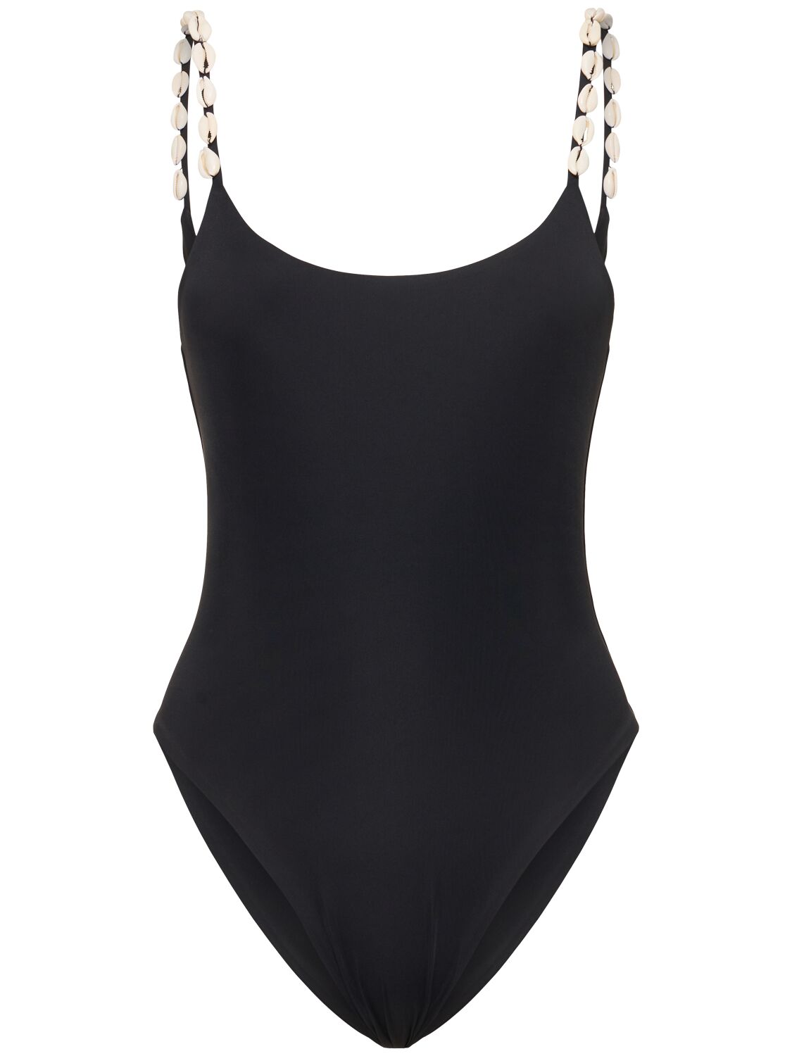 Sara Cristina Sand Lycra One Piece Swimsuit W/ Pearls In Black