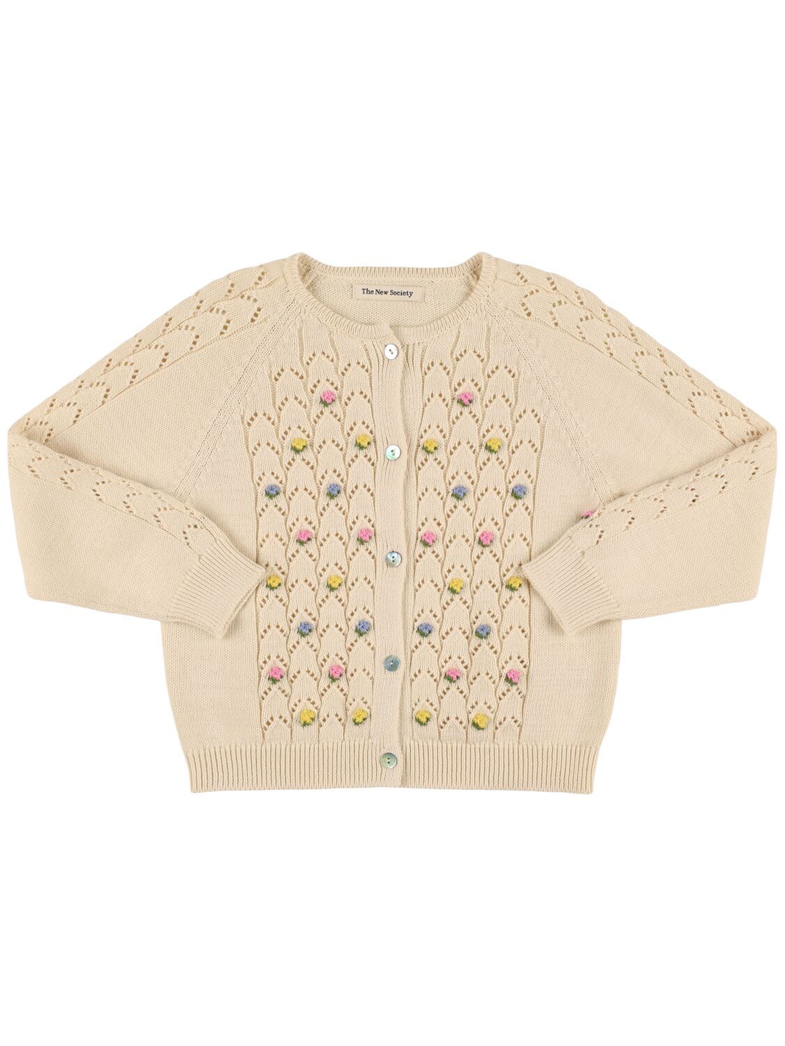 The New Society Kids' Organic Cotton Knit Cardigan In Neutral