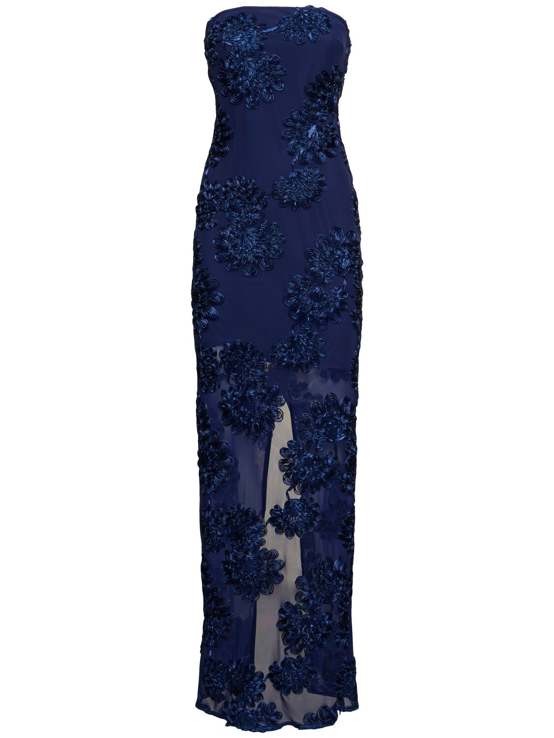 3d Mesh Strapless Maxi Dress