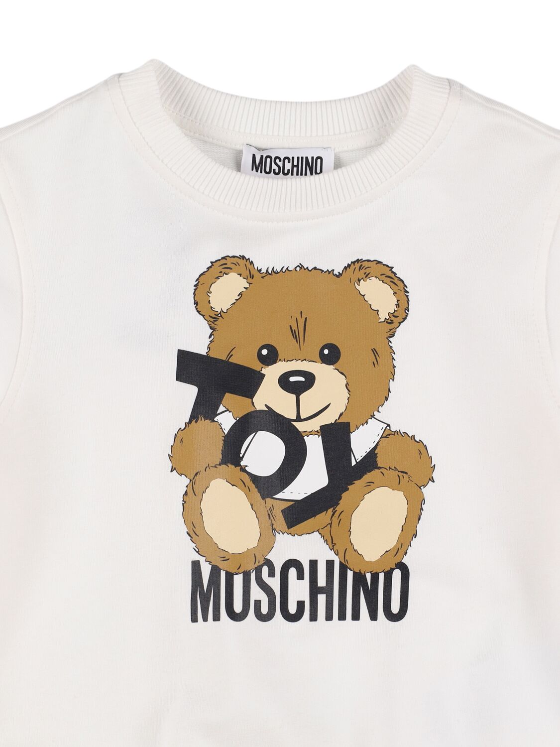 Shop Moschino Printed Cotton Crewneck Sweatshirt In White