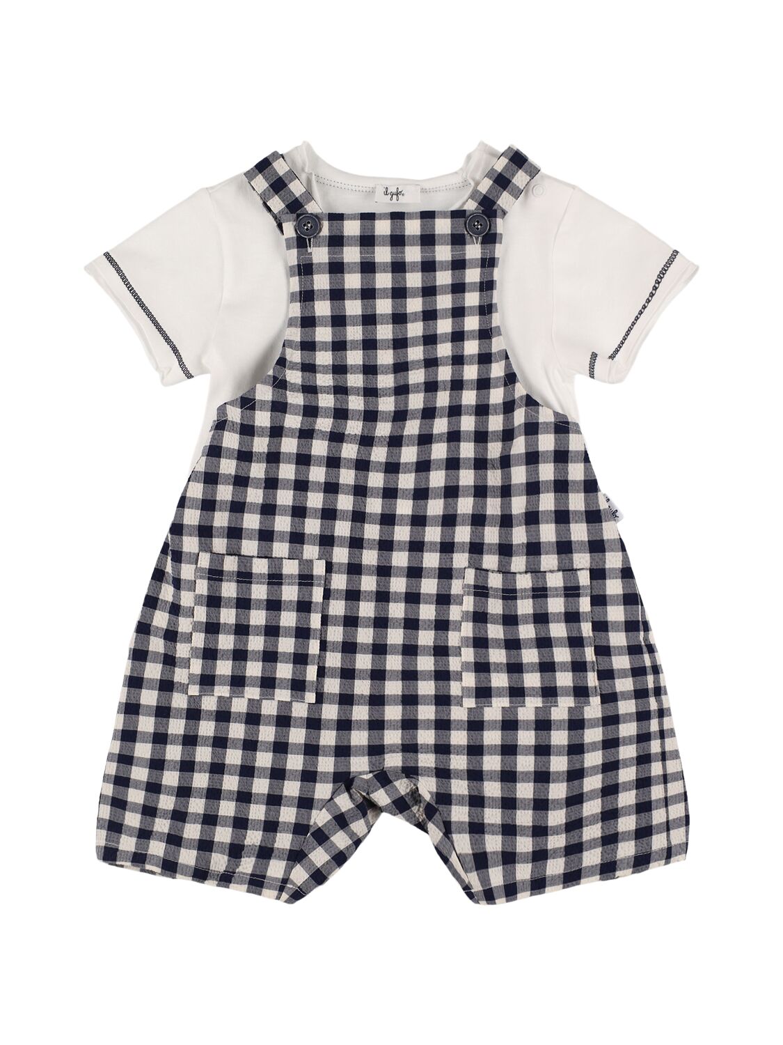 Il Gufo Babies' Cotton Seersucker Dungarees & T-shirt In Neutral