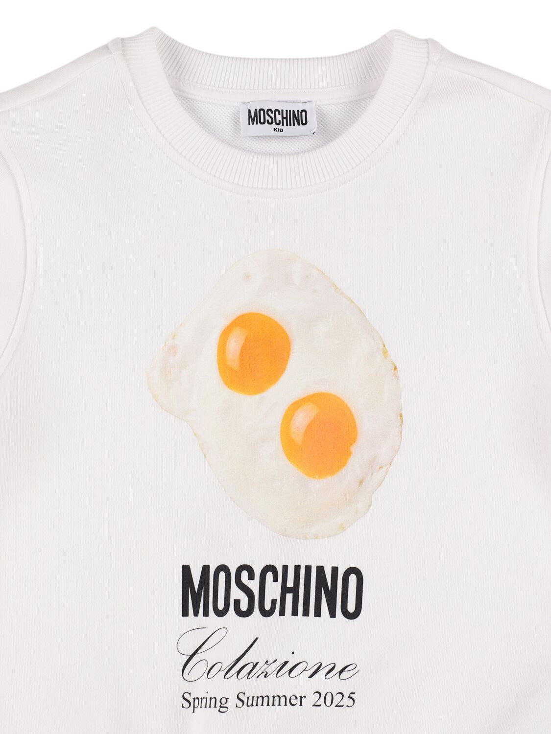 Shop Moschino Printed Cotton Crewneck Sweatshirt In White
